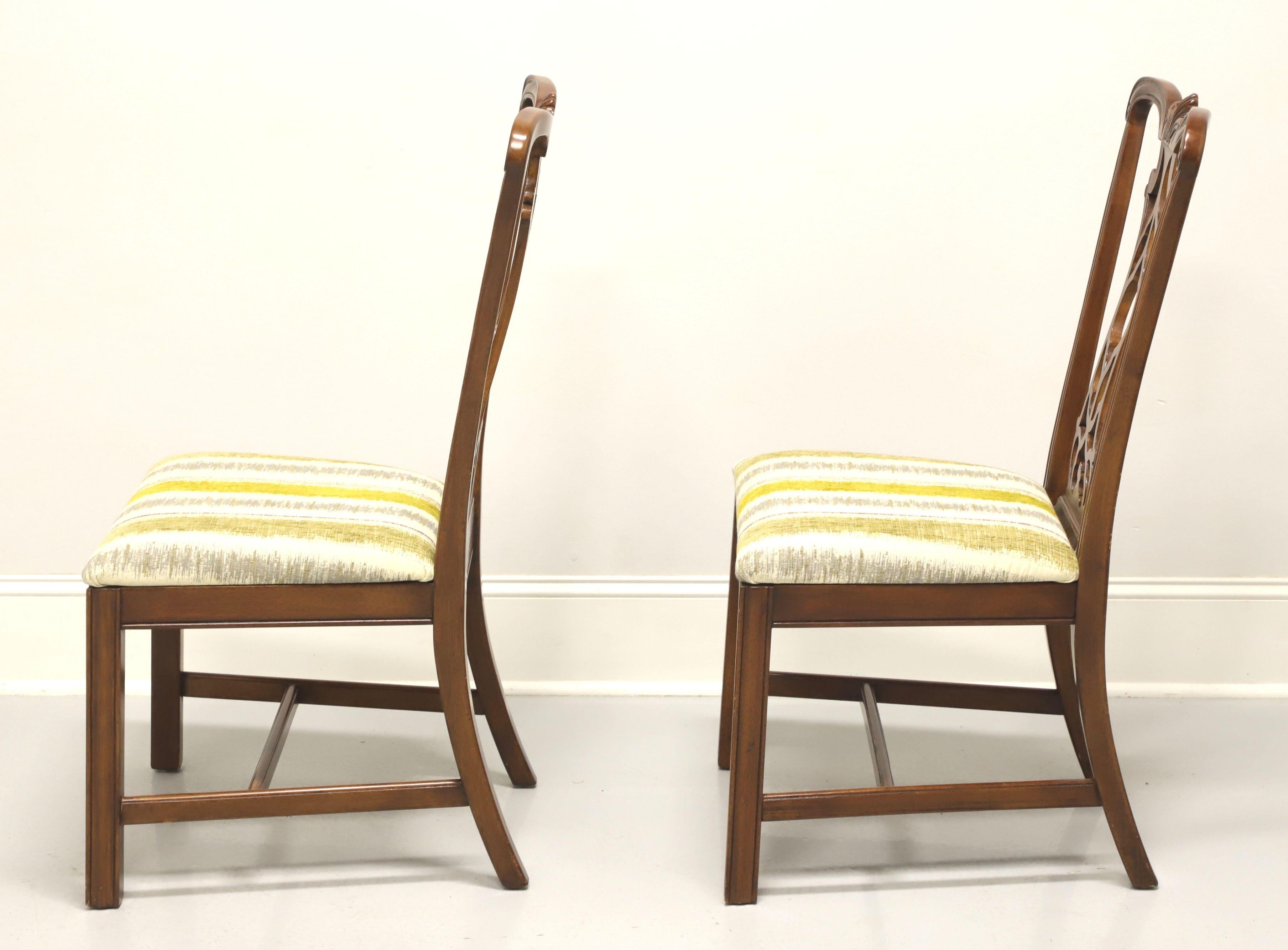 Fabric DREXEL HERITAGE Mahogany Chippendale Straight Leg Dining Side Chairs - Pair B For Sale