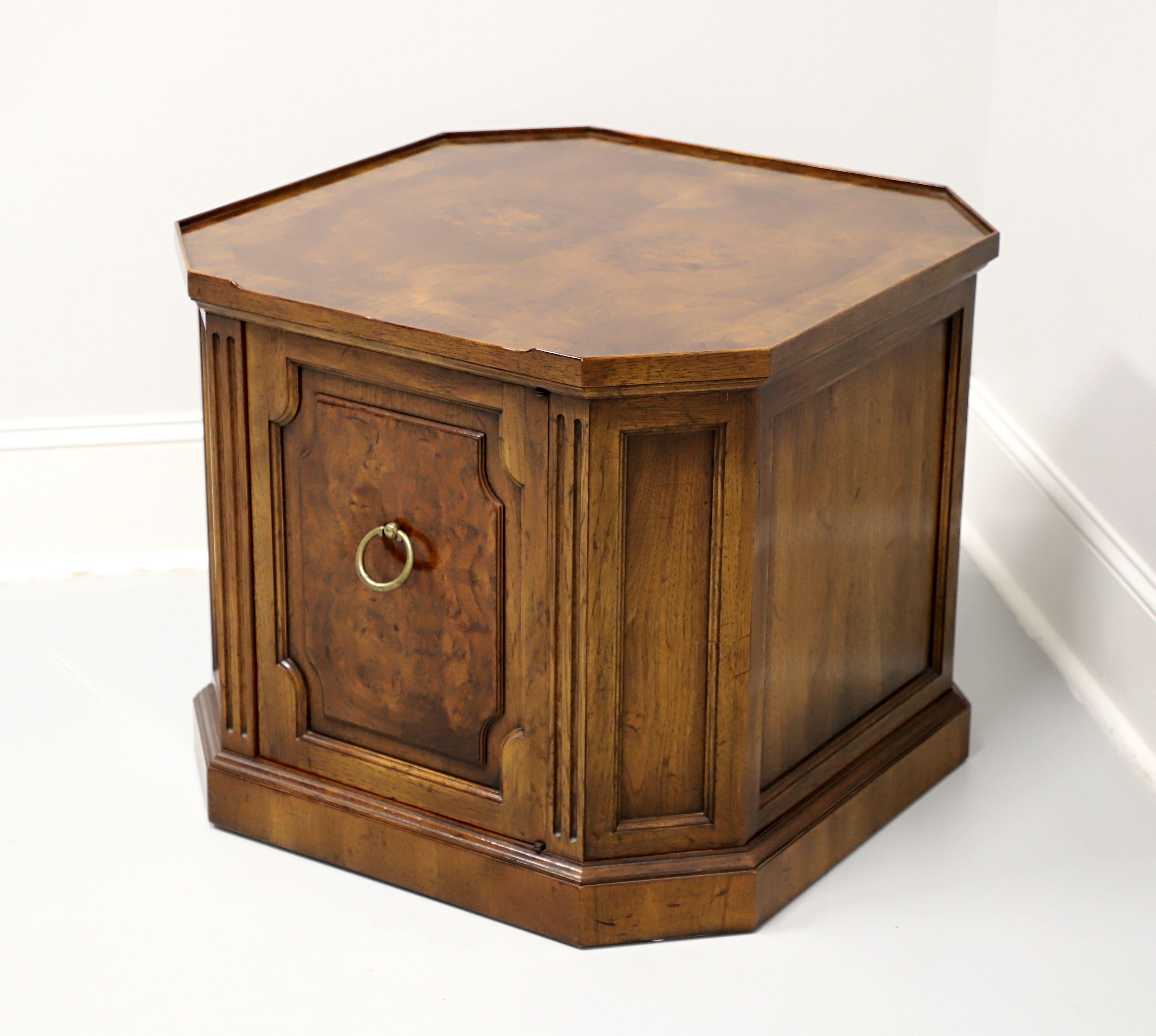 French Provincial DREXEL HERITAGE Mid 20th Century Burl Walnut Cabinet End Side Table For Sale