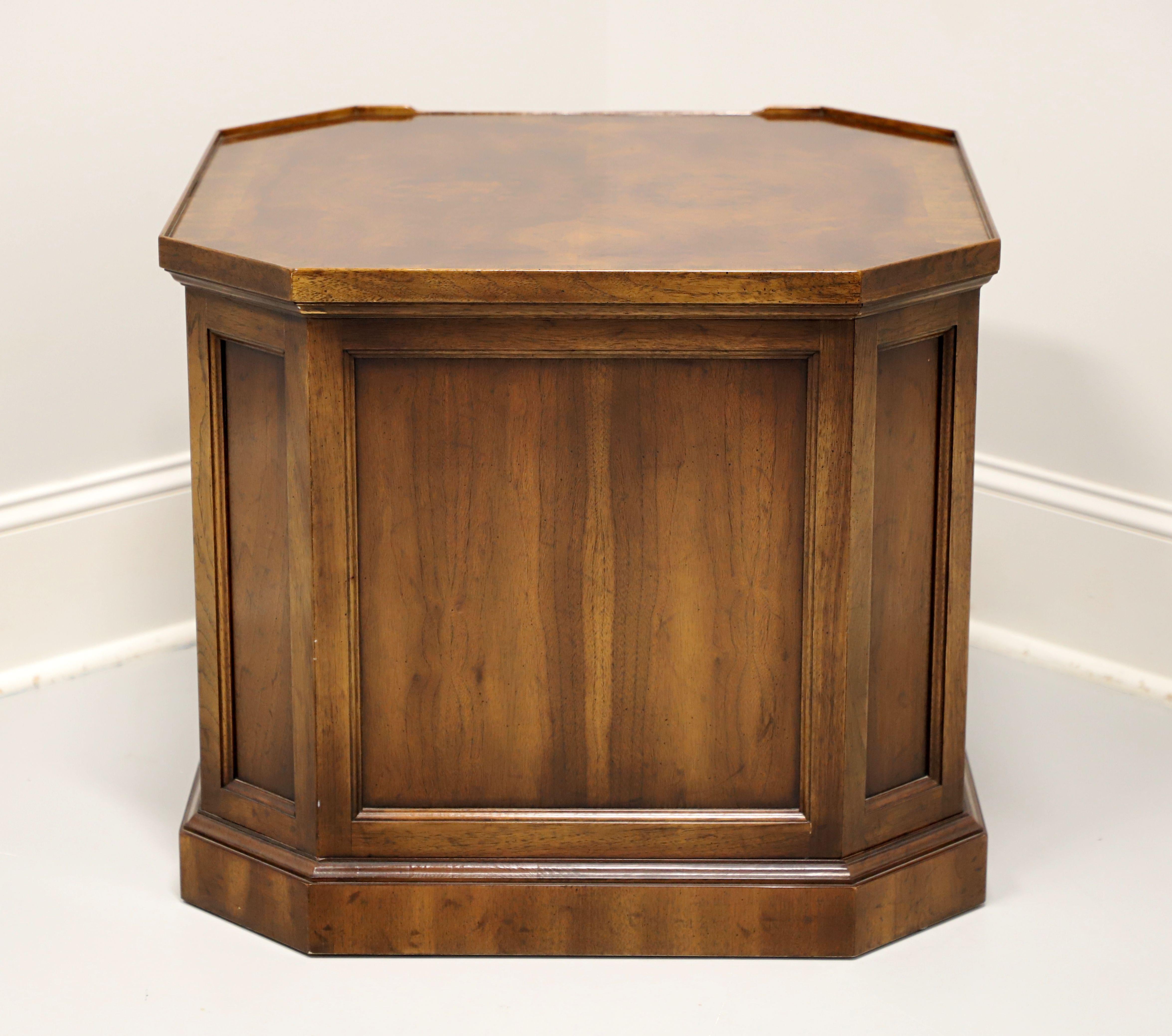 American DREXEL HERITAGE Mid 20th Century Burl Walnut Cabinet End Side Table For Sale
