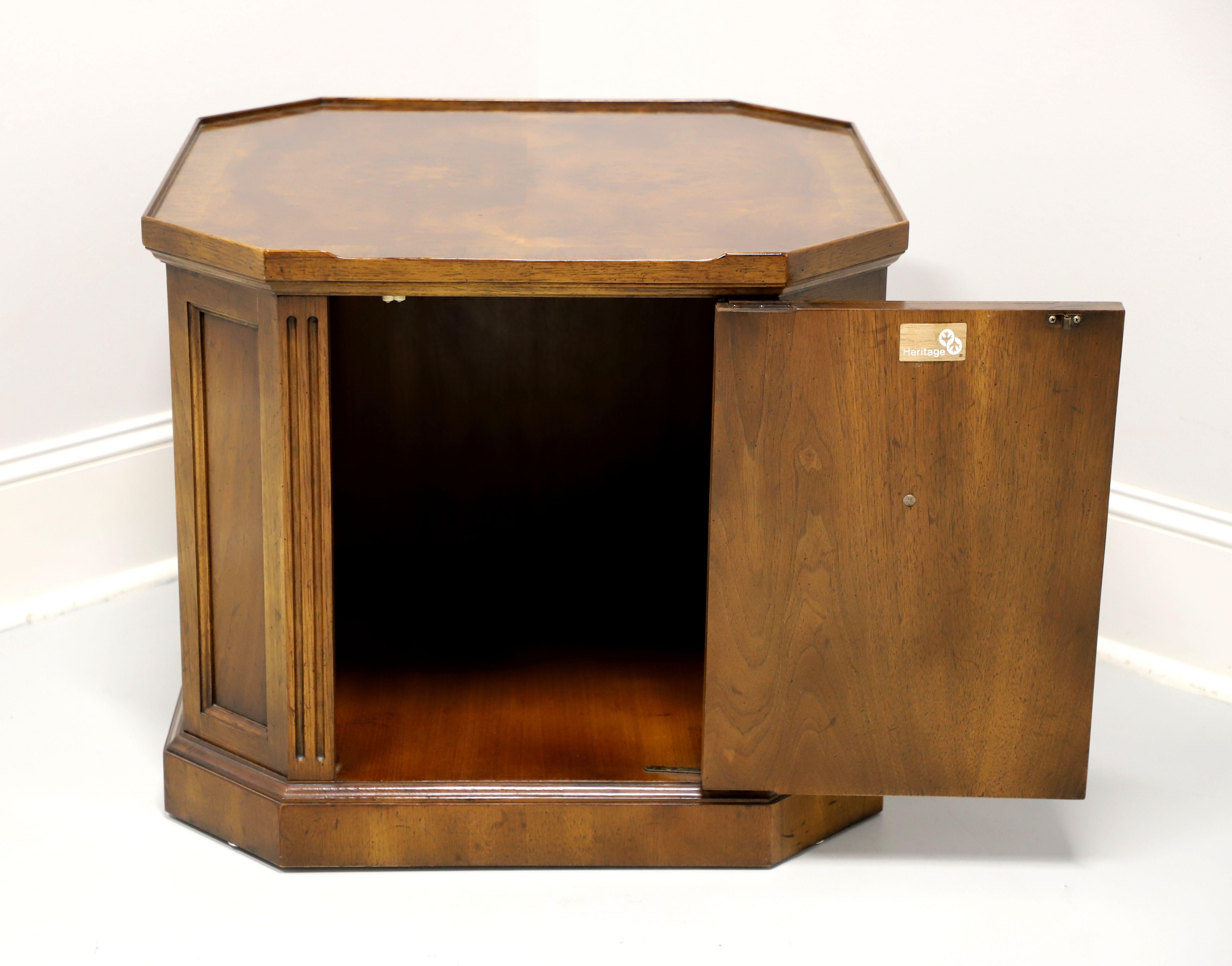 DREXEL HERITAGE Mid 20th Century Burl Walnut Cabinet End Side Table In Good Condition For Sale In Charlotte, NC