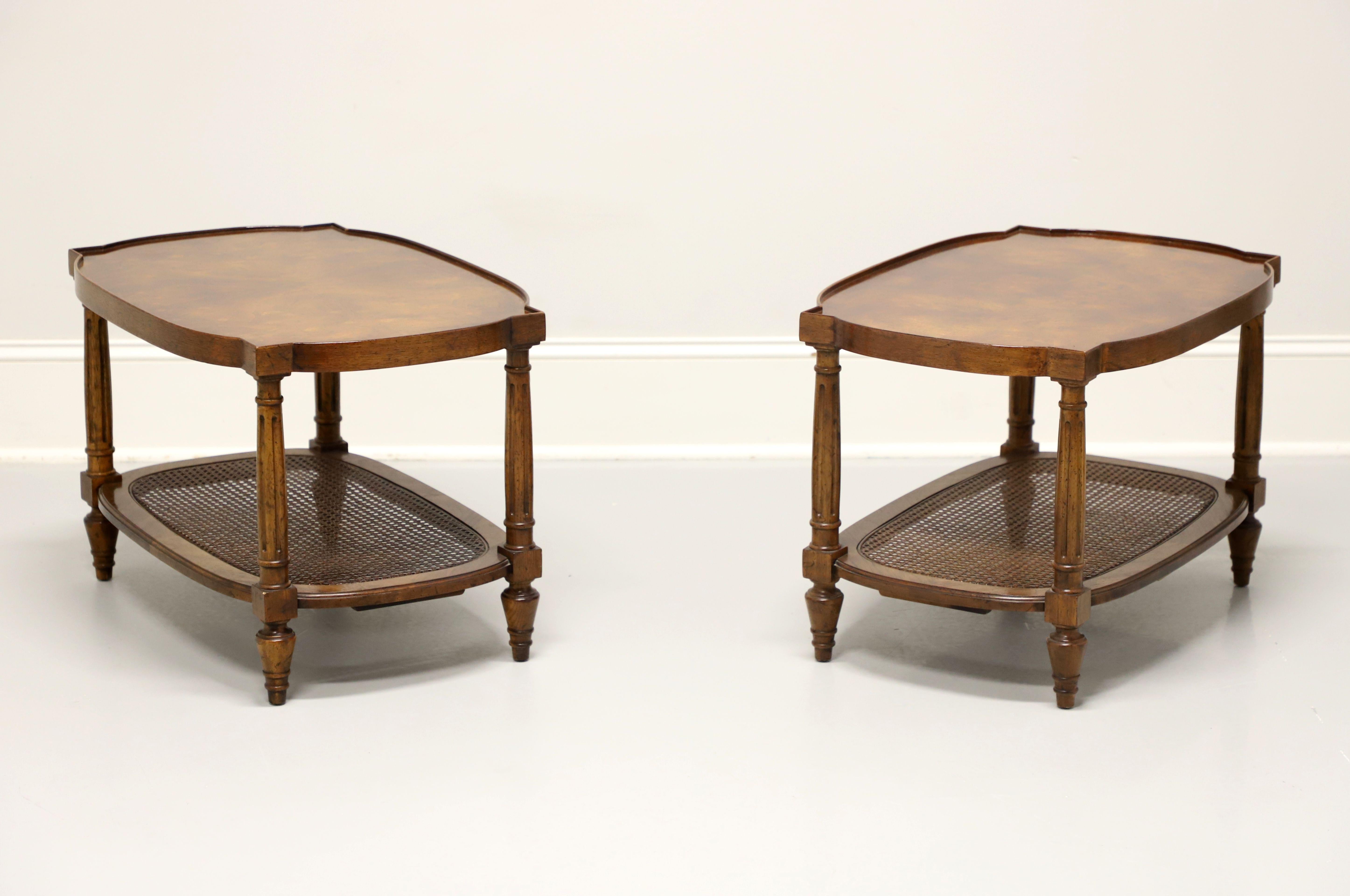 DREXEL HERITAGE Mid 20th Century Burl Walnut Caned Coffee Cocktail Tables - Pair For Sale 3