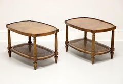DREXEL HERITAGE Mid 20th Century Burl Walnut Caned Coffee Cocktail Tables - Pair