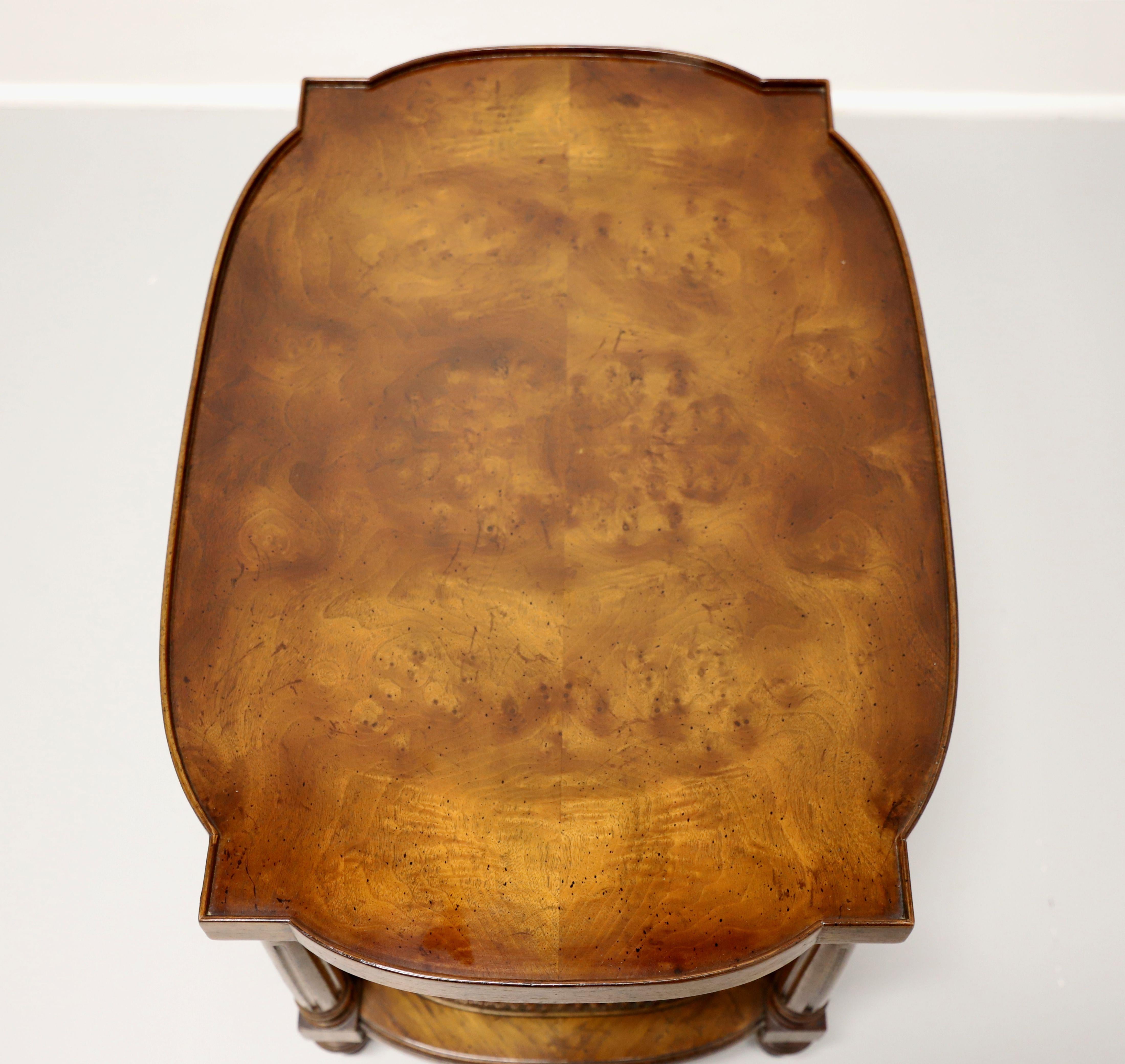 American DREXEL HERITAGE Mid 20th Century Burl Walnut Caned Coffee Cocktail Tables - Pair For Sale