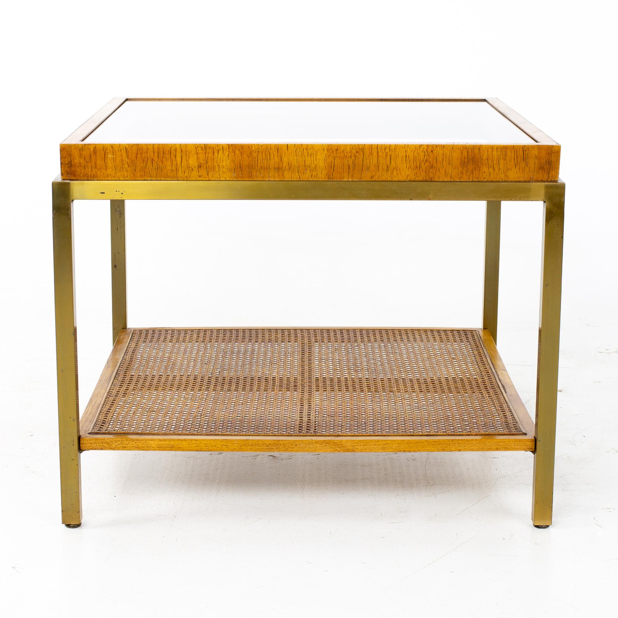 Mid-Century Modern Drexel Heritage Mid Century Brass Cane and Glass Side End Table
