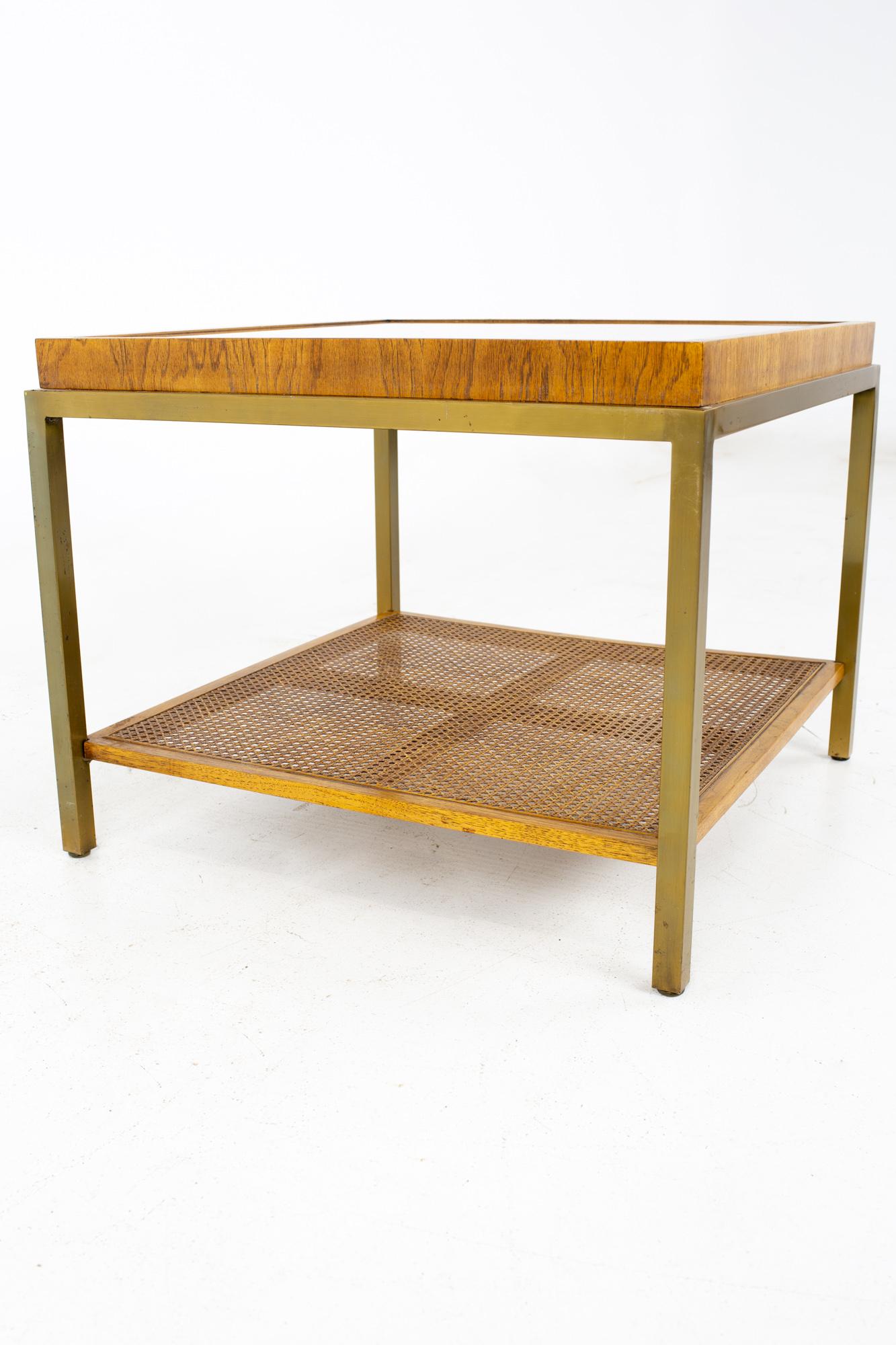 Drexel Heritage Mid Century Brass Cane and Glass Side End Table In Good Condition In Countryside, IL