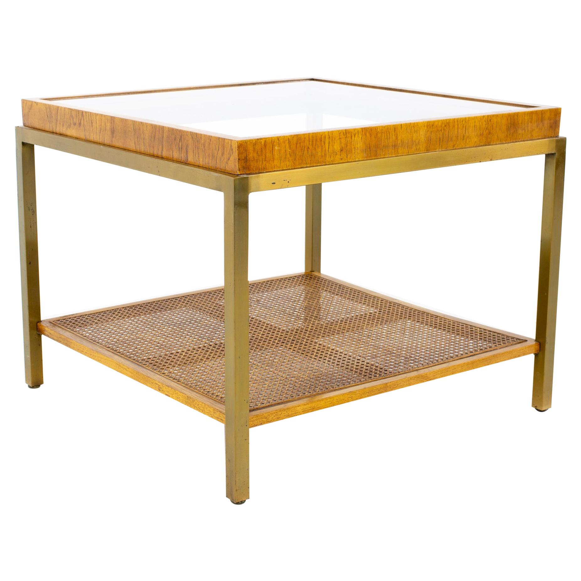 Drexel Heritage Mid Century Brass Cane and Glass Side End Table