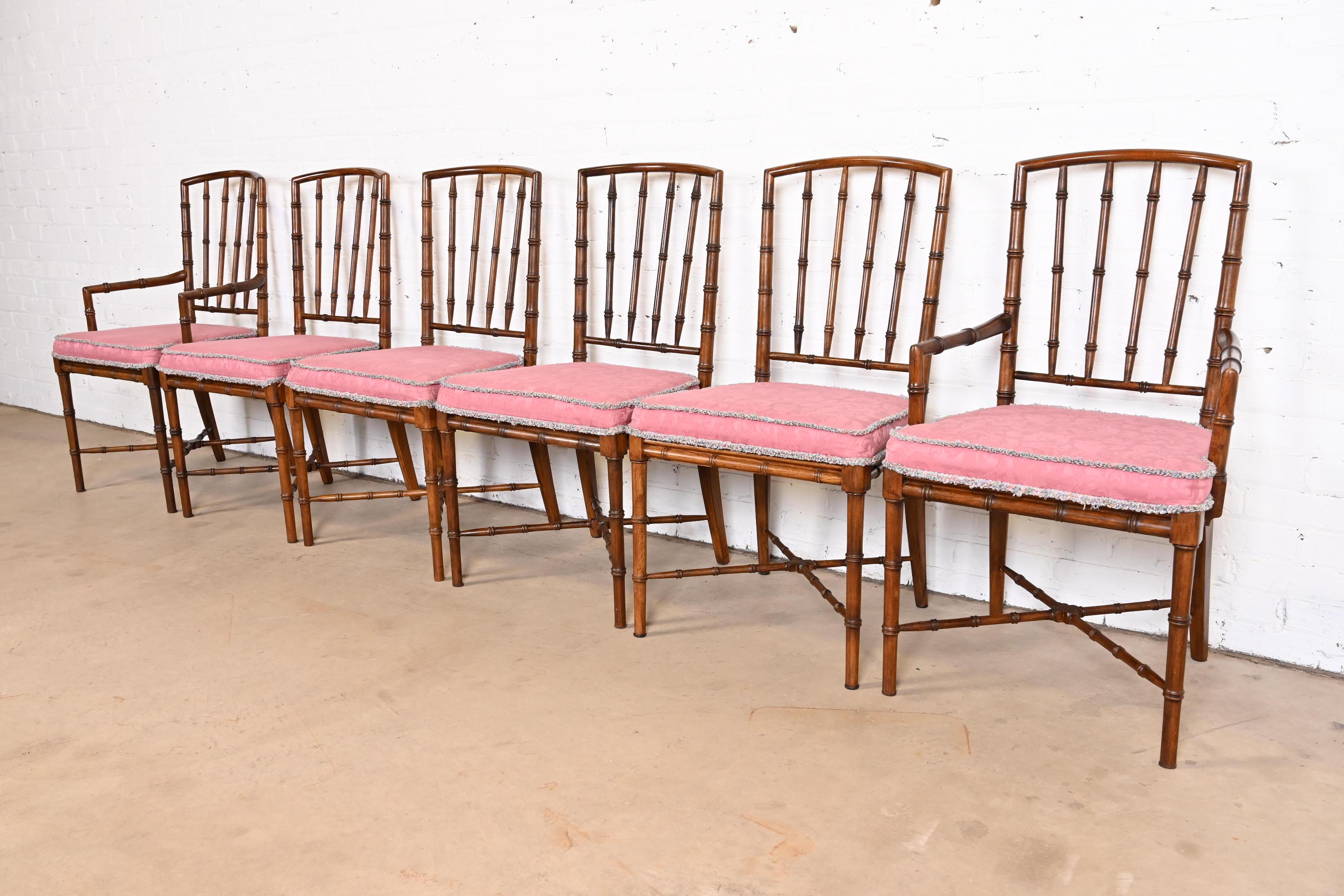 Mid-Century Modern Drexel Heritage Midcentury Hollywood Regency Bamboo Form Dining Chairs, 1970s