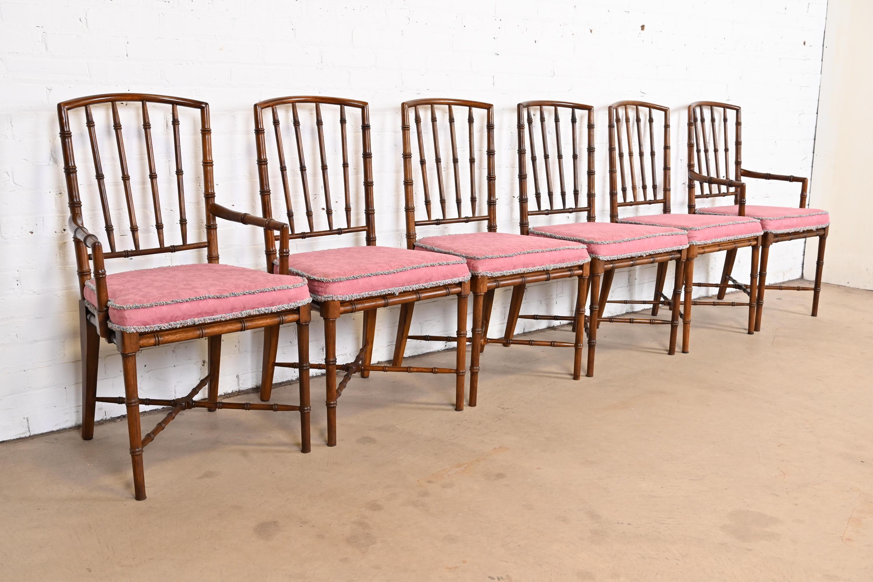 American Drexel Heritage Midcentury Hollywood Regency Bamboo Form Dining Chairs, 1970s