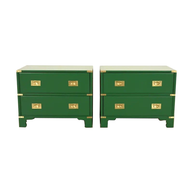Pre-owned Drexel Heritage Mid-century Hollywood Regency Campaign Nightstands Pair In Brown