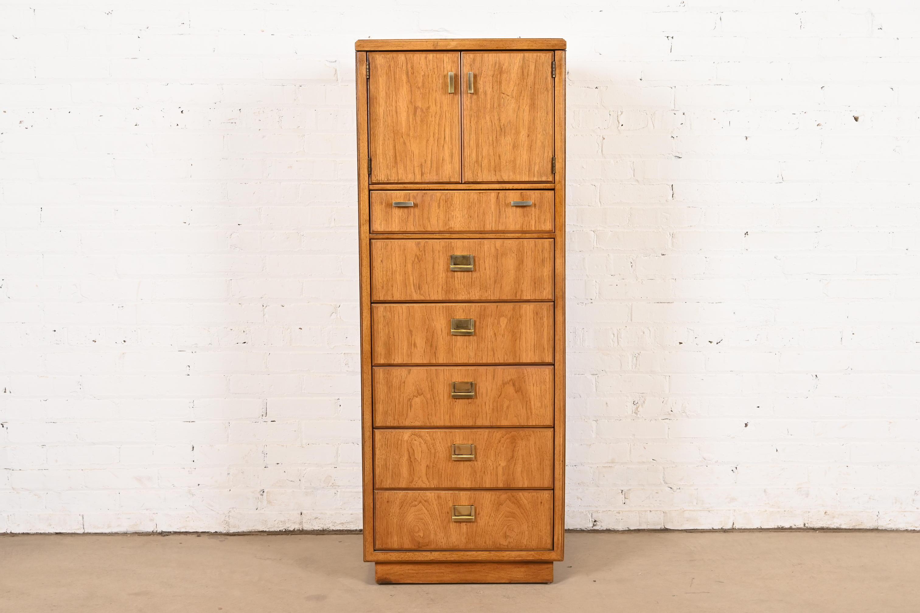 American Drexel Heritage Mid-Century Hollywood Regency Campaign Walnut Lingerie Chest