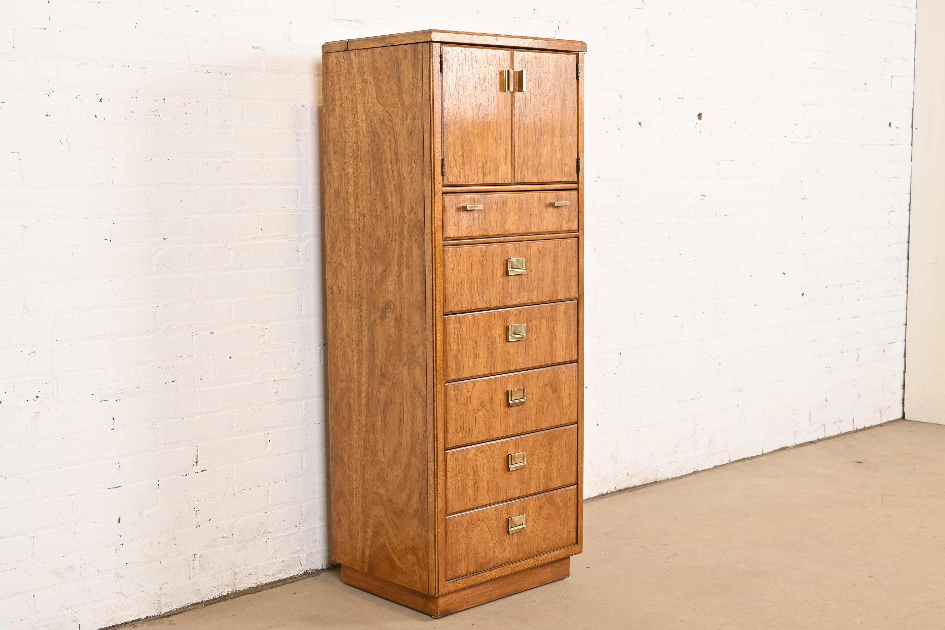 Late 20th Century Drexel Heritage Mid-Century Hollywood Regency Campaign Walnut Lingerie Chest
