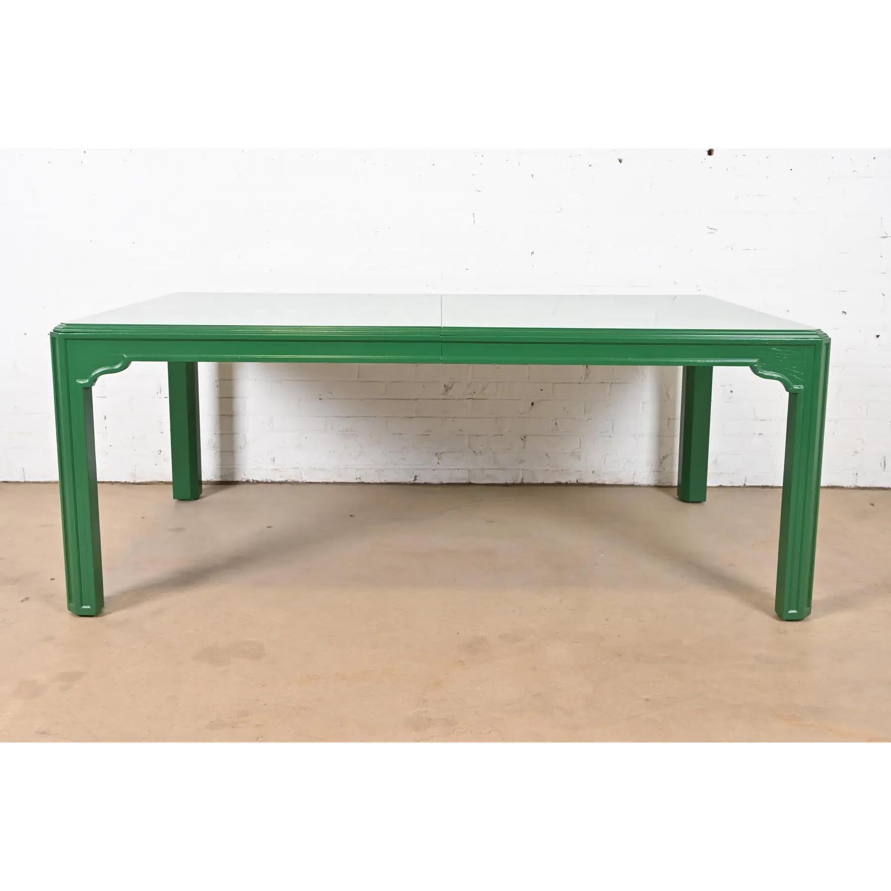 American Drexel Heritage Mid-Century Hollywood Regency Green Dining Table, Refinished For Sale