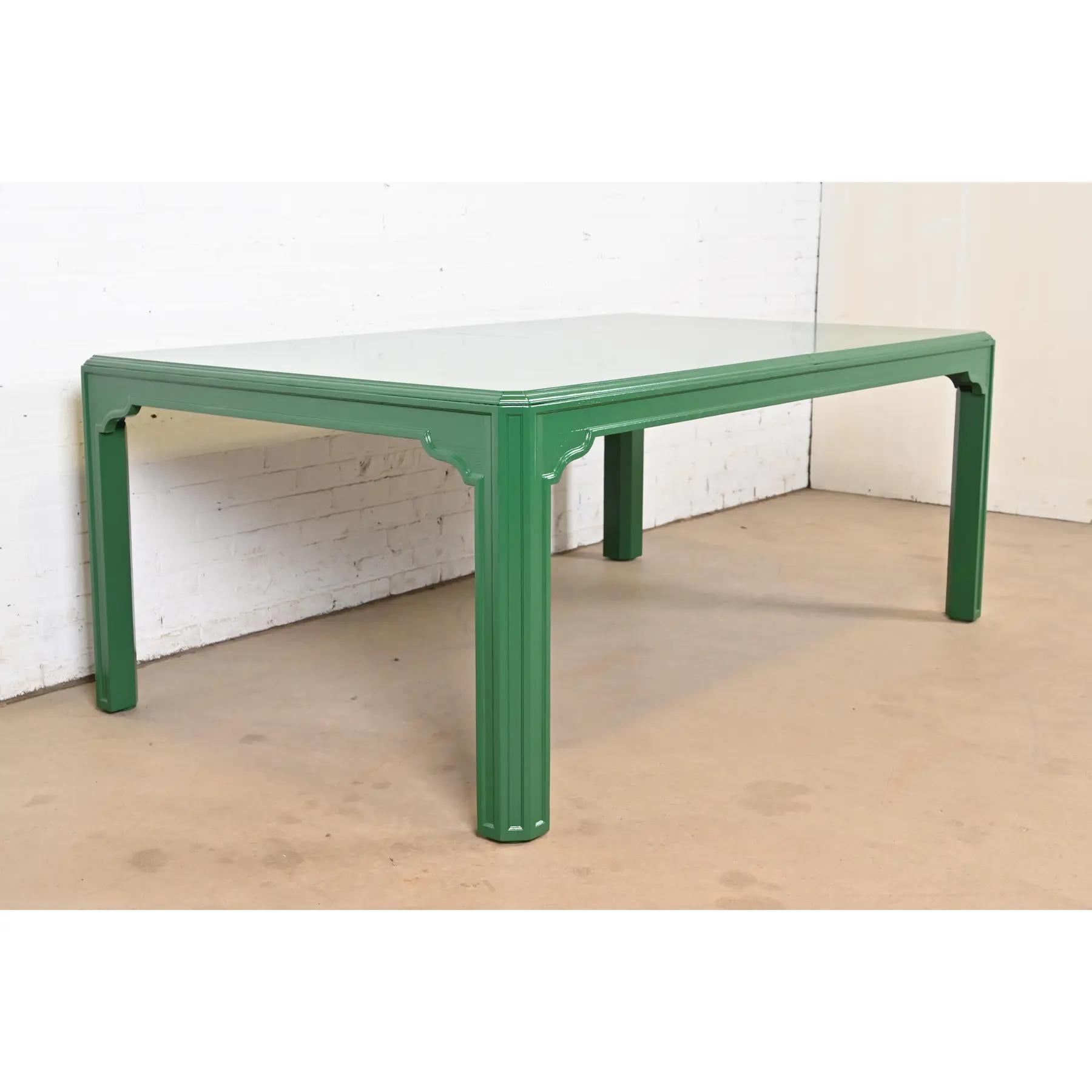 Drexel Heritage Mid-Century Hollywood Regency Green Dining Table, Refinished In Good Condition For Sale In South Bend, IN