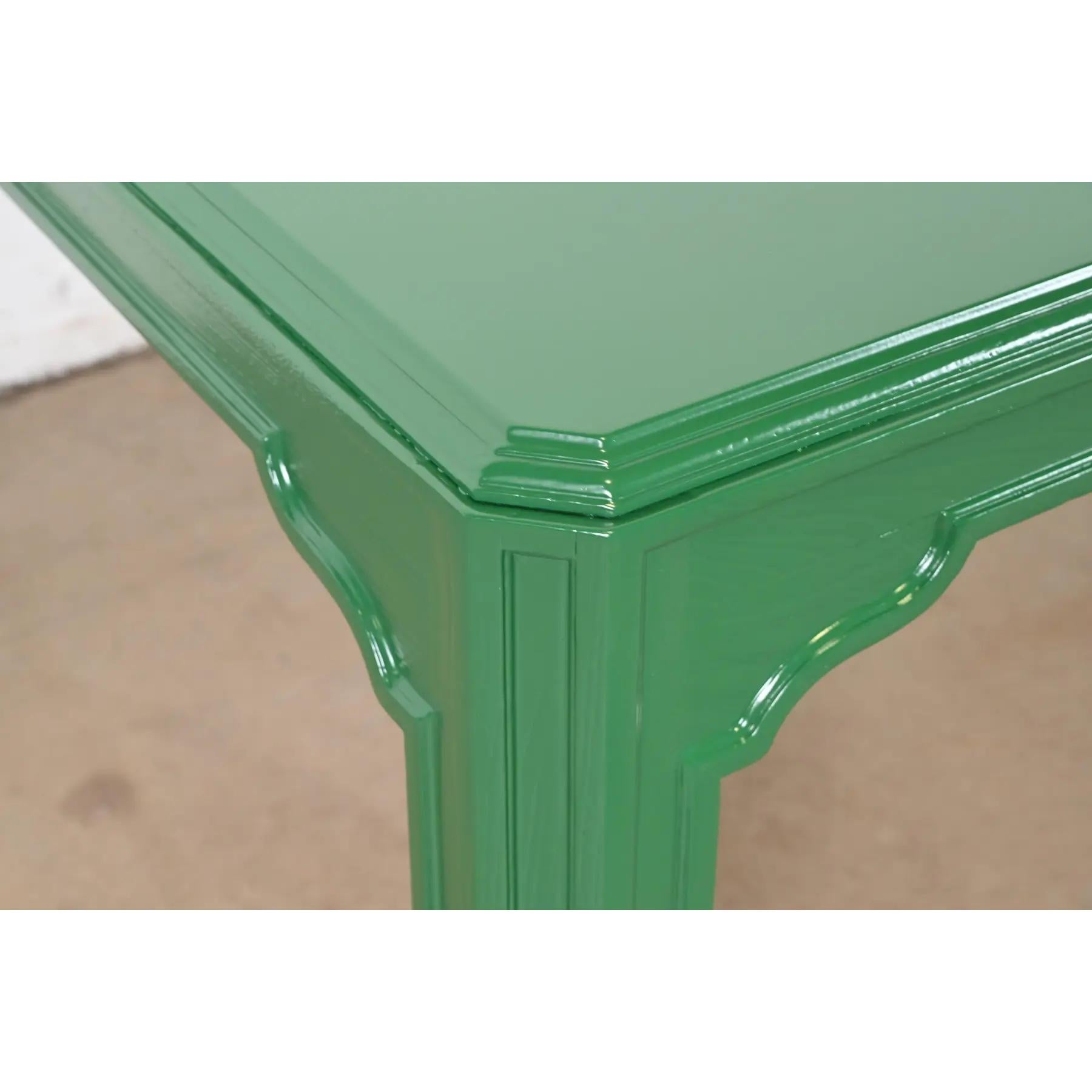 Walnut Drexel Heritage Mid-Century Hollywood Regency Green Dining Table, Refinished For Sale