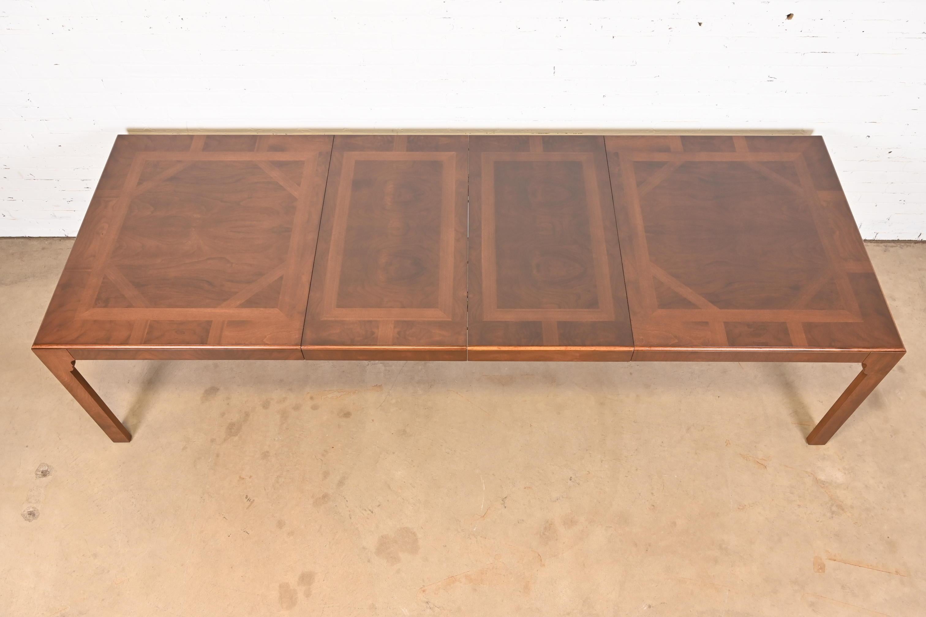 Drexel Heritage Mid-Century Modern Burled Walnut Dining Table, Newly Refinished For Sale 4