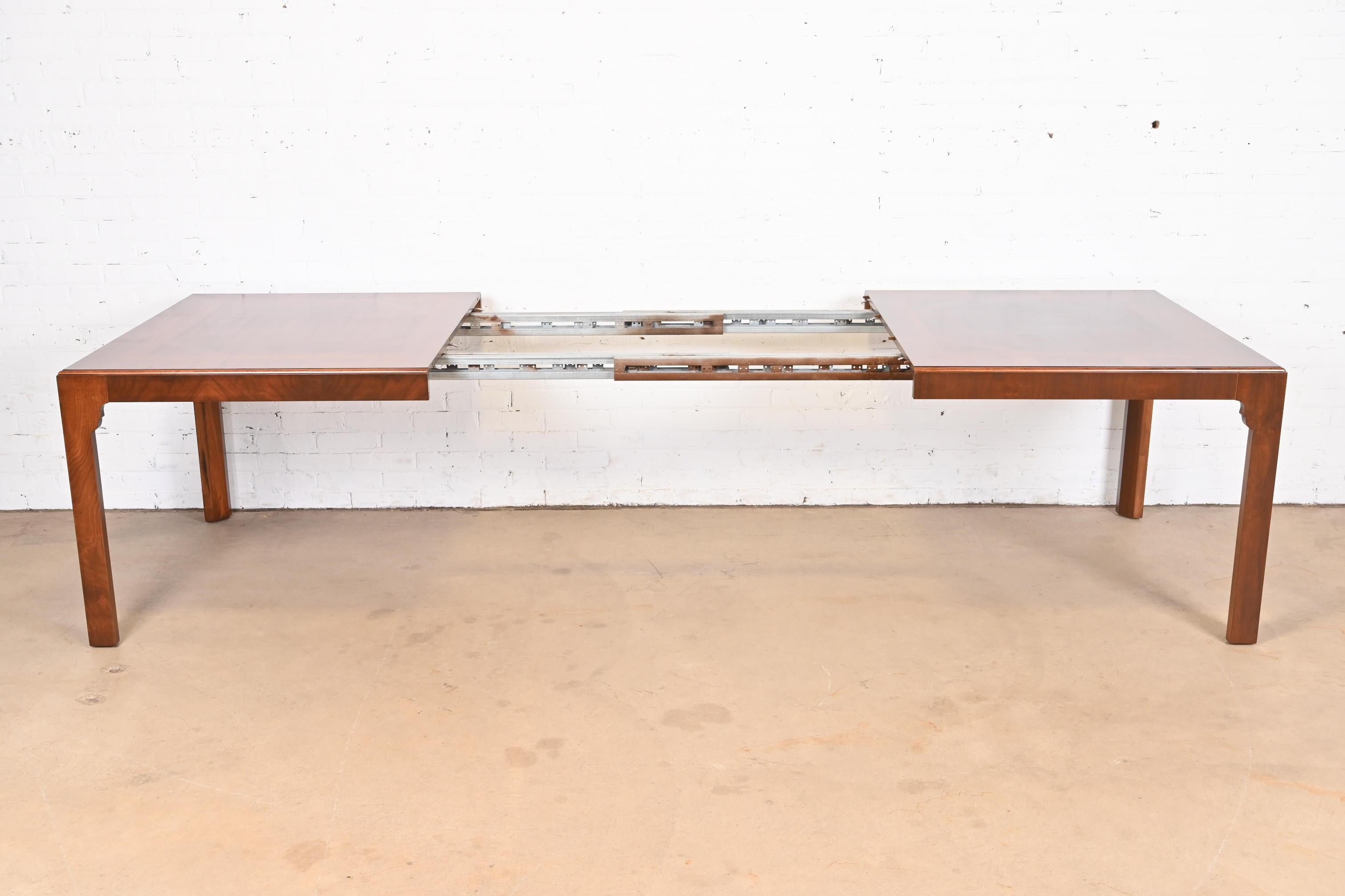 Drexel Heritage Mid-Century Modern Burled Walnut Dining Table, Newly Refinished For Sale 5