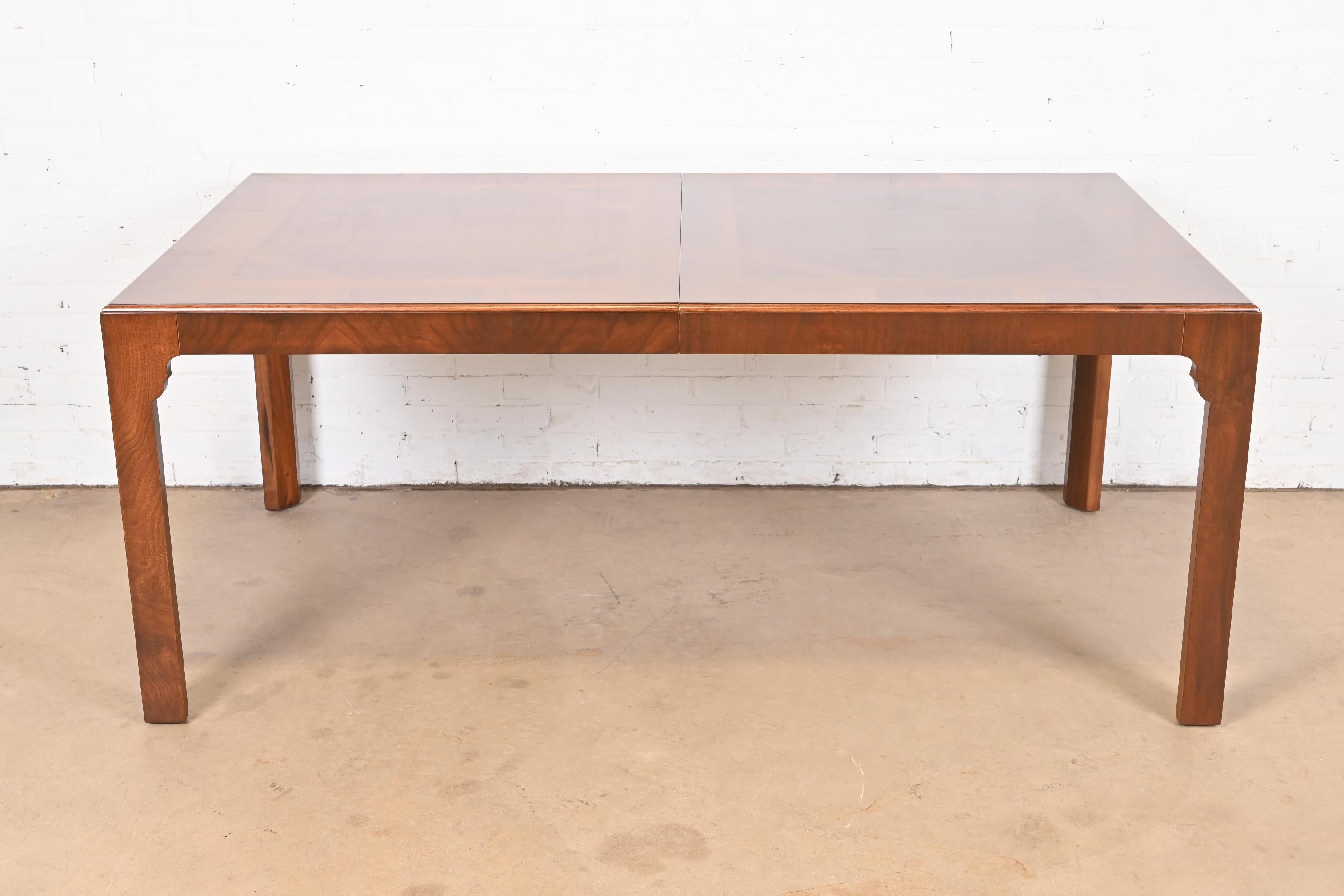 Drexel Heritage Mid-Century Modern Burled Walnut Dining Table, Newly Refinished For Sale 6
