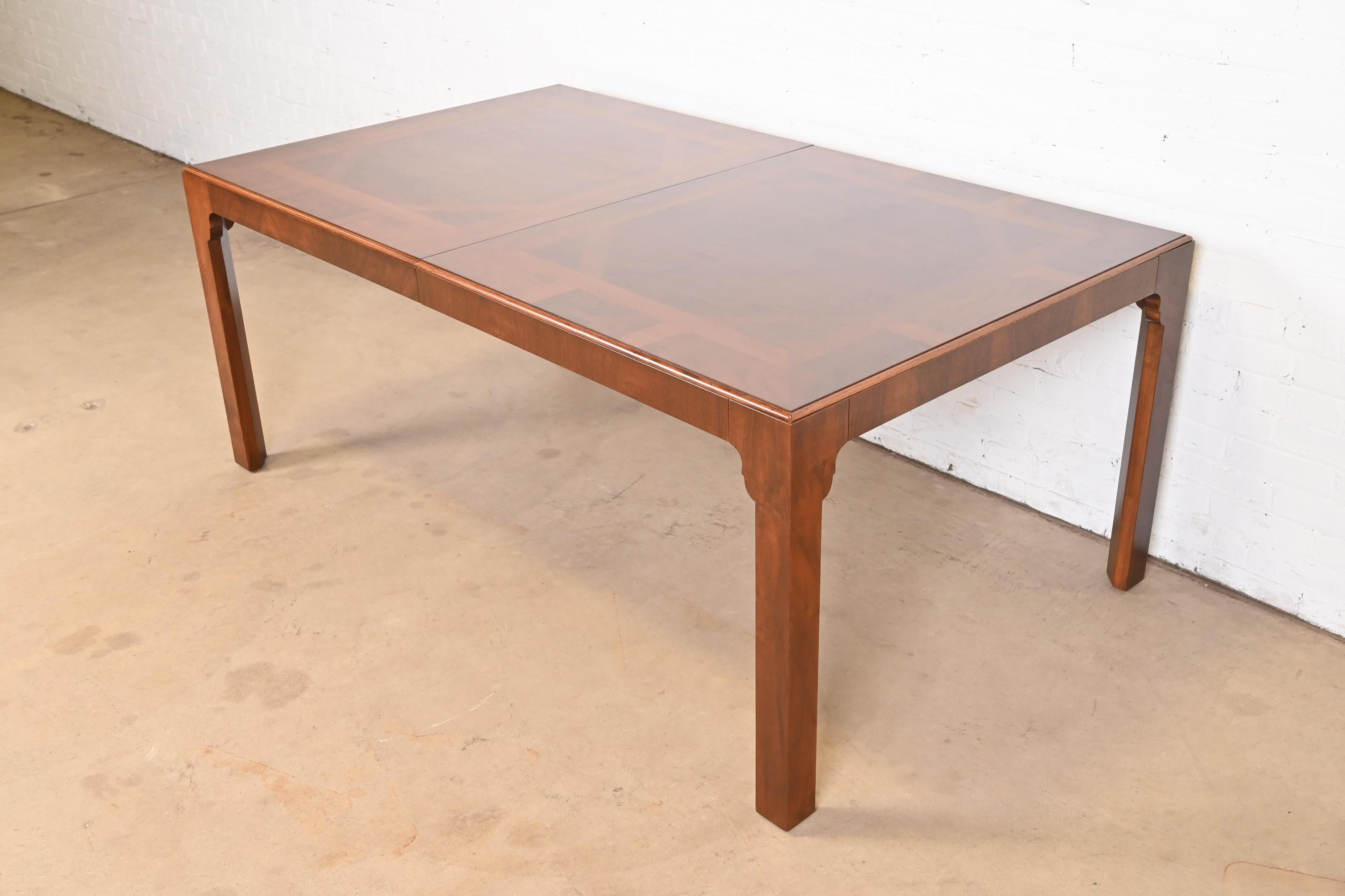 Drexel Heritage Mid-Century Modern Burled Walnut Dining Table, Newly Refinished For Sale 7