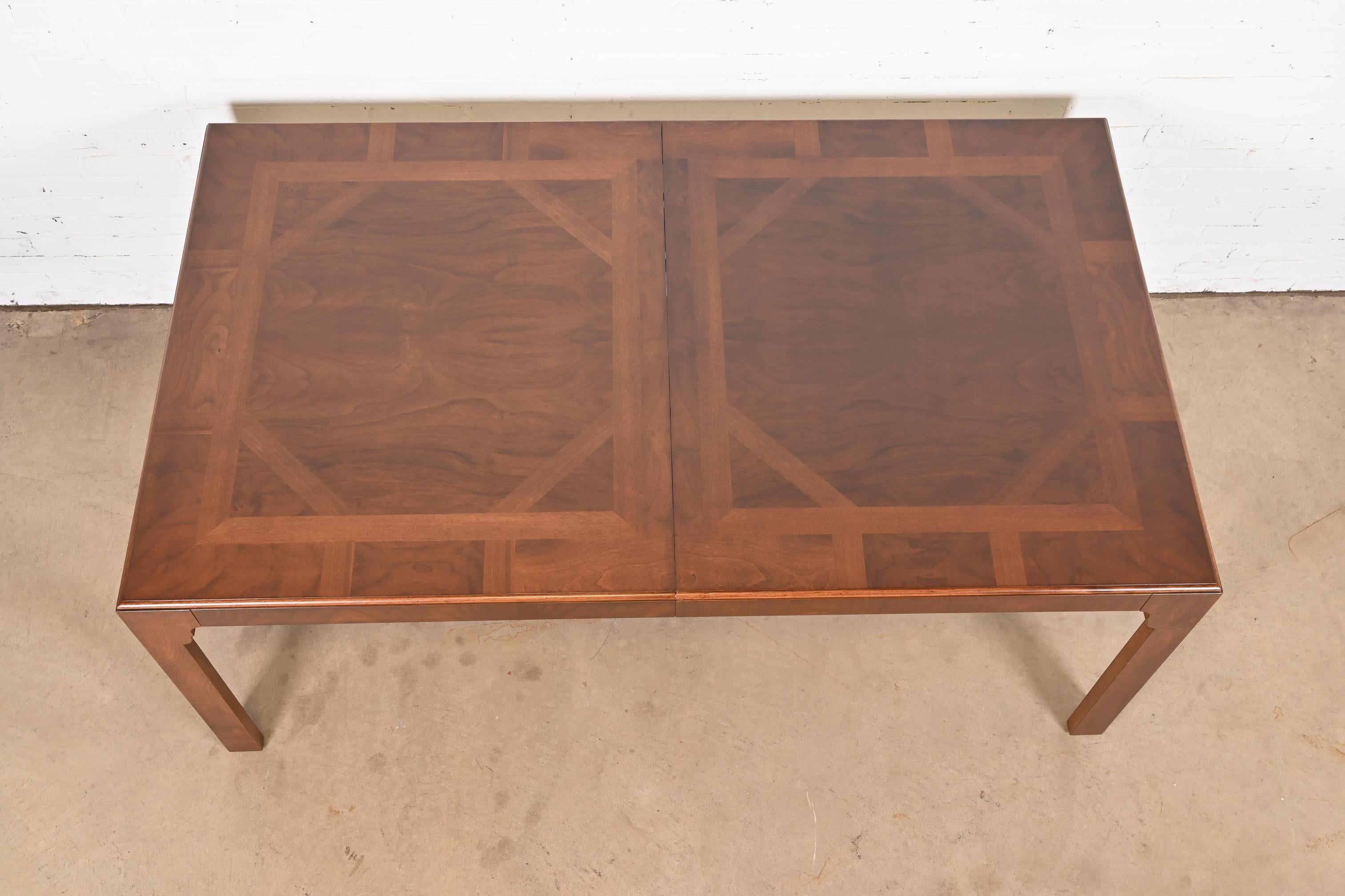 Drexel Heritage Mid-Century Modern Burled Walnut Dining Table, Newly Refinished For Sale 8