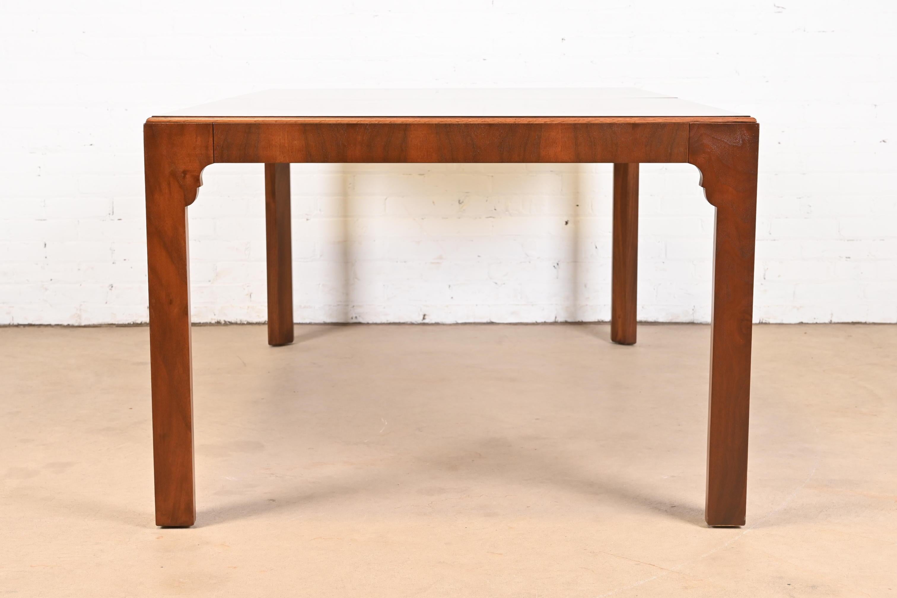 Drexel Heritage Mid-Century Modern Burled Walnut Dining Table, Newly Refinished For Sale 9