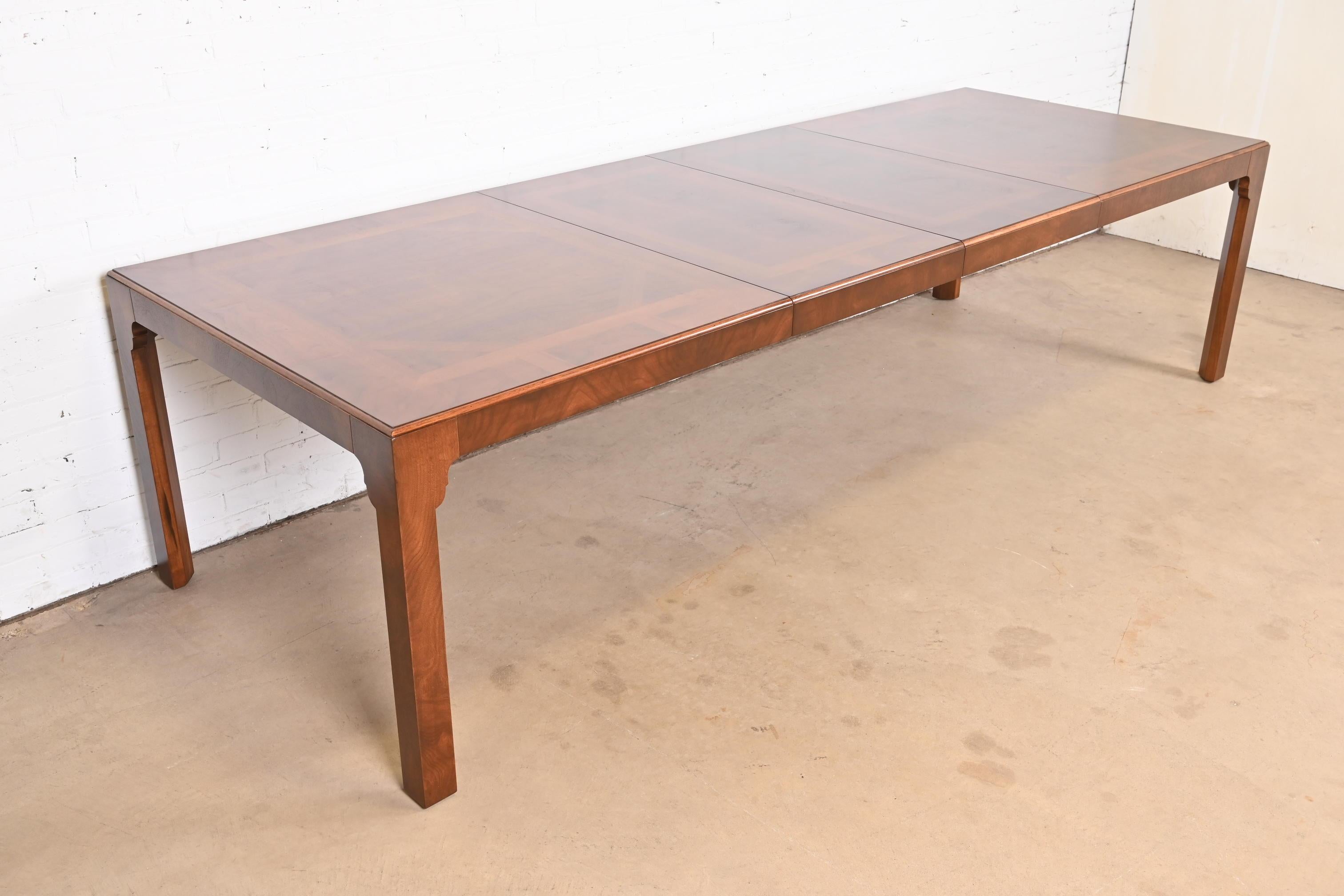 Mid-20th Century Drexel Heritage Mid-Century Modern Burled Walnut Dining Table, Newly Refinished For Sale