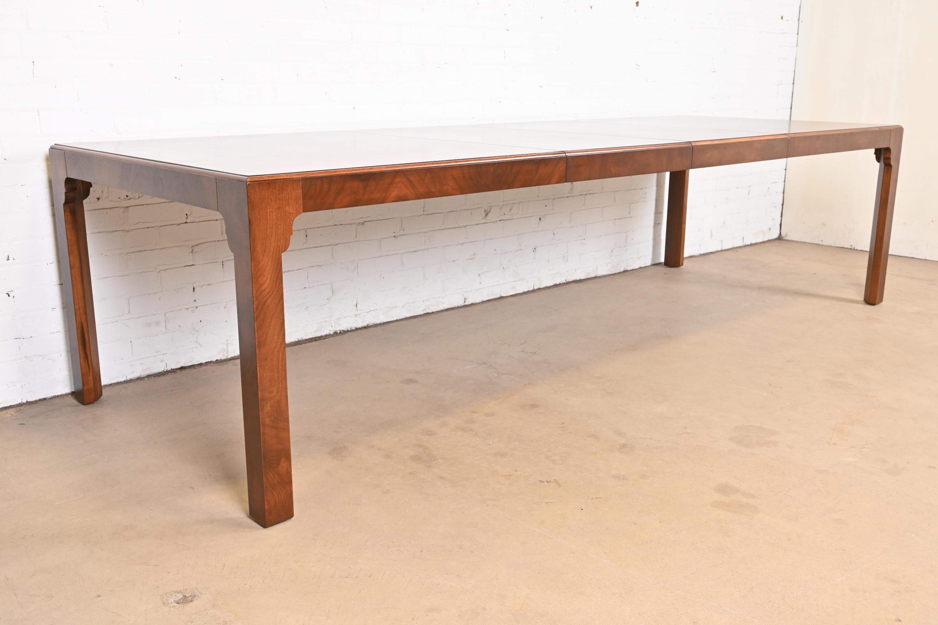 Drexel Heritage Mid-Century Modern Burled Walnut Dining Table, Newly Refinished For Sale 1