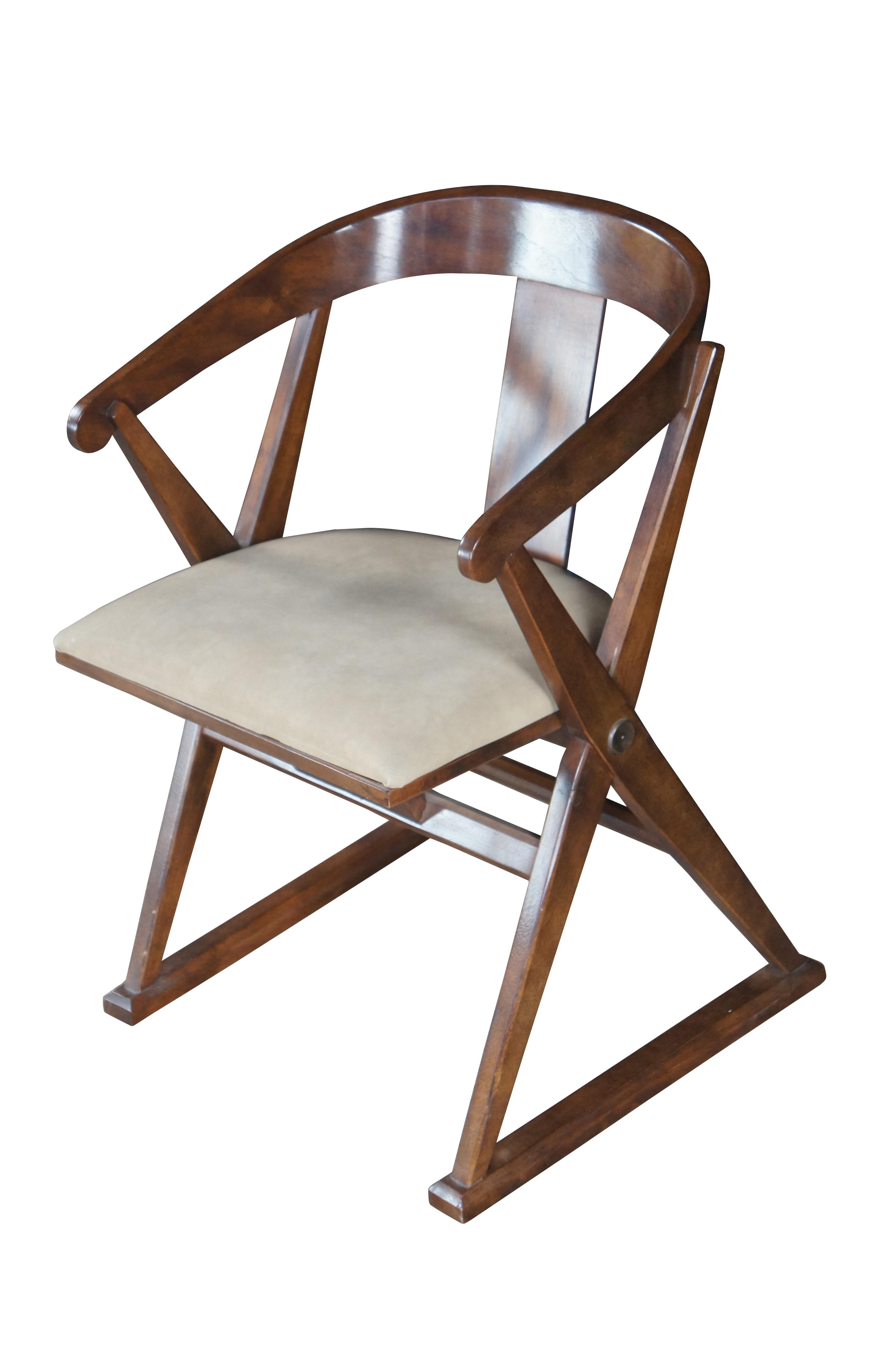 Drexel Heritage Sillón moderno de mediados de siglo en nogal envejecido estilo campaña Campaña en venta