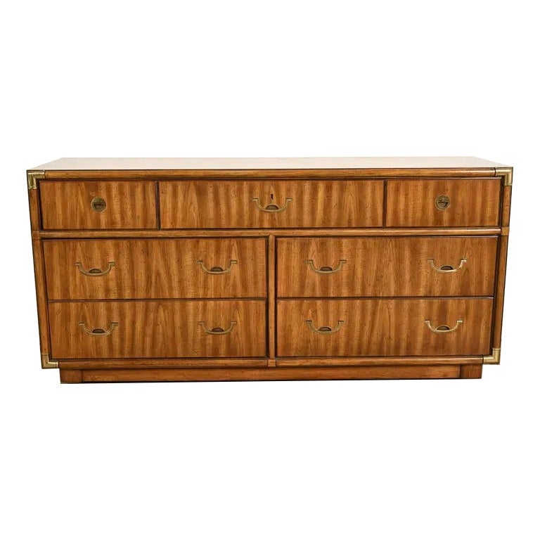 Drexel Heritage Mid-Century Modern Hollywood Regency Campaign Walnut Dresser For Sale