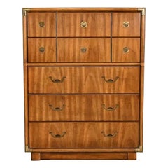 Drexel Heritage Mid-Century Modern Hollywood Regency Campaign Walnut Highboy