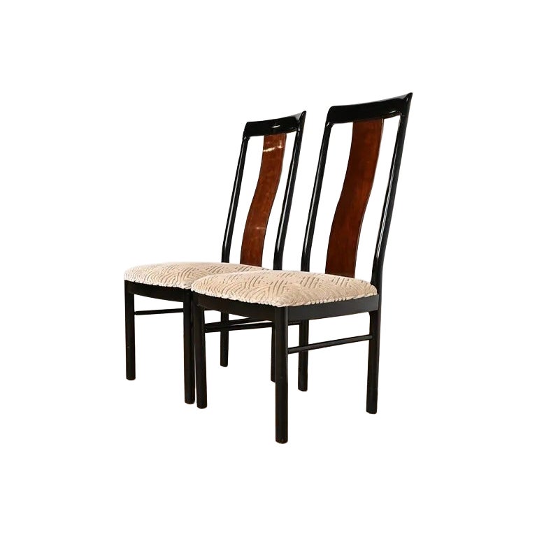 Drexel Heritage Mid-Century Modern Hollywood Regency Walnut Dining Chairs, Pair For Sale