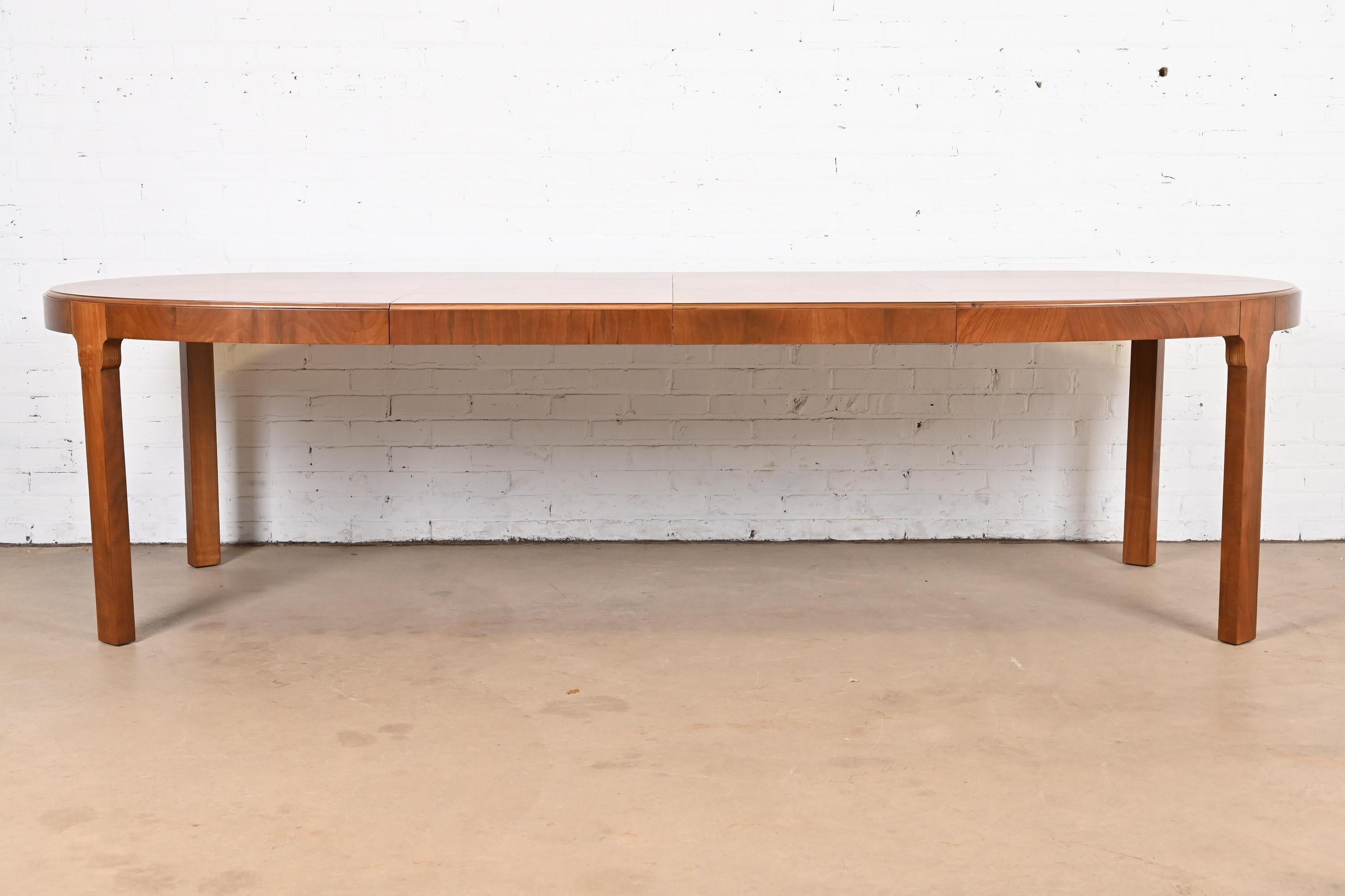 American Drexel Heritage Mid-Century Modern Inlaid Burled Walnut Parquetry Dining Table