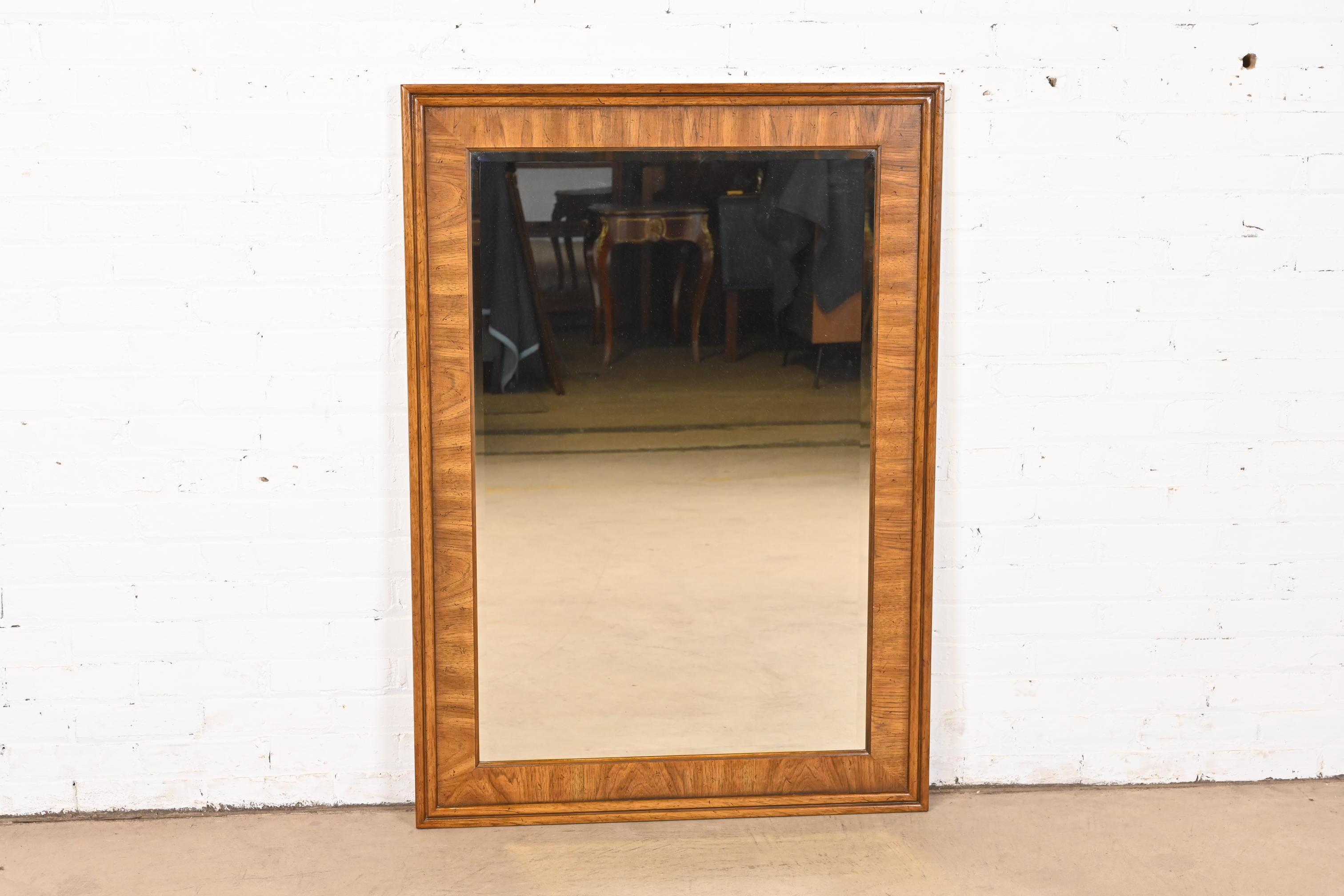 American Drexel Heritage Mid-Century Modern Large Walnut Framed Beveled Wall Mirror For Sale