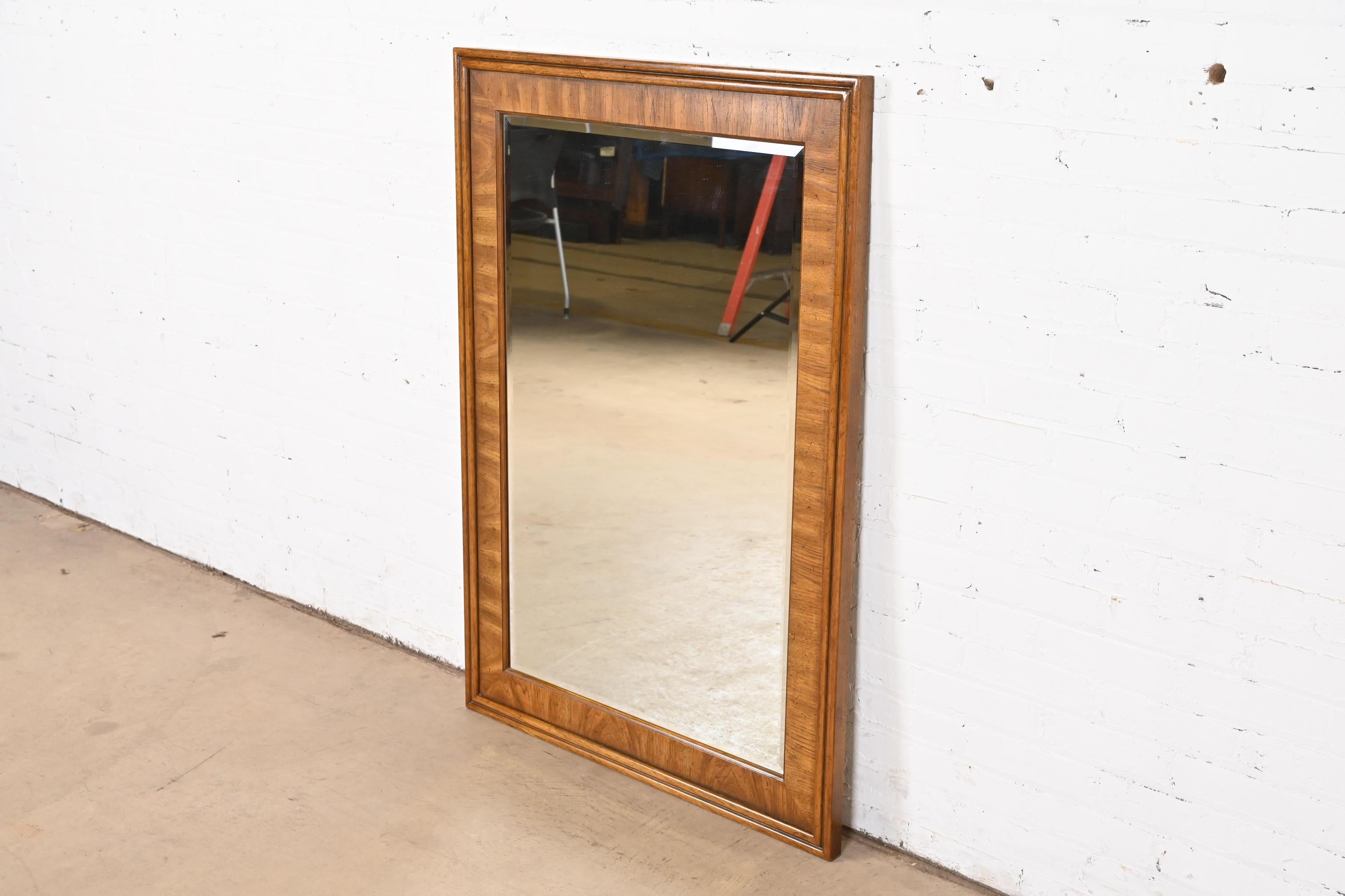 Drexel Heritage Mid-Century Modern Large Walnut Framed Beveled Wall Mirror In Good Condition For Sale In South Bend, IN