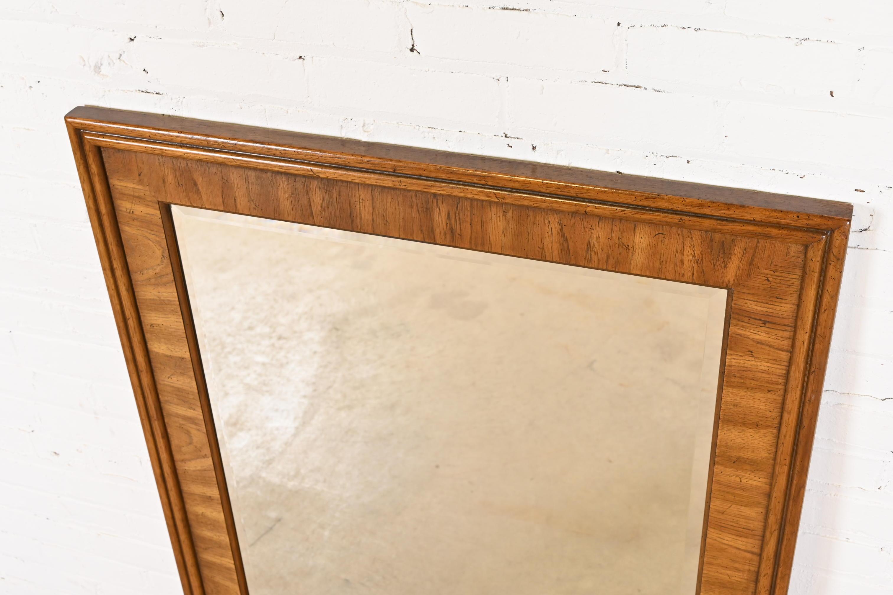 Late 20th Century Drexel Heritage Mid-Century Modern Large Walnut Framed Beveled Wall Mirror For Sale