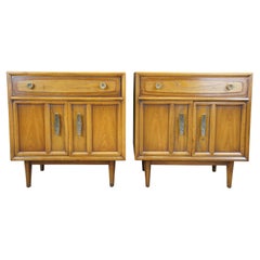 Retro Drexel Heritage Mid-Century Modern Nightstands End Bedside Tables Accent Pair