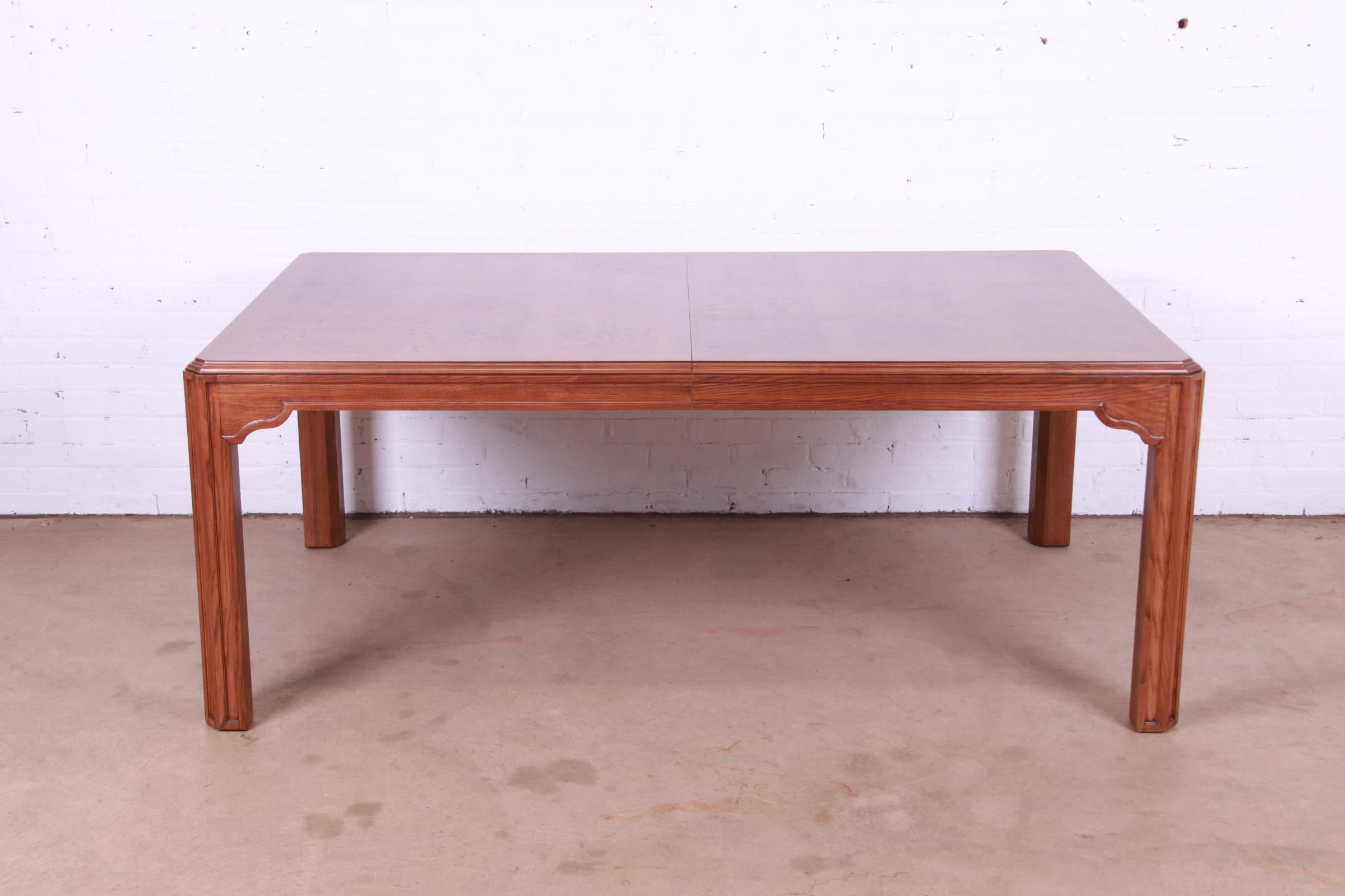 Drexel Heritage Mid-Century Modern Oak and Burl Wood Dining Table, Refinished For Sale 5