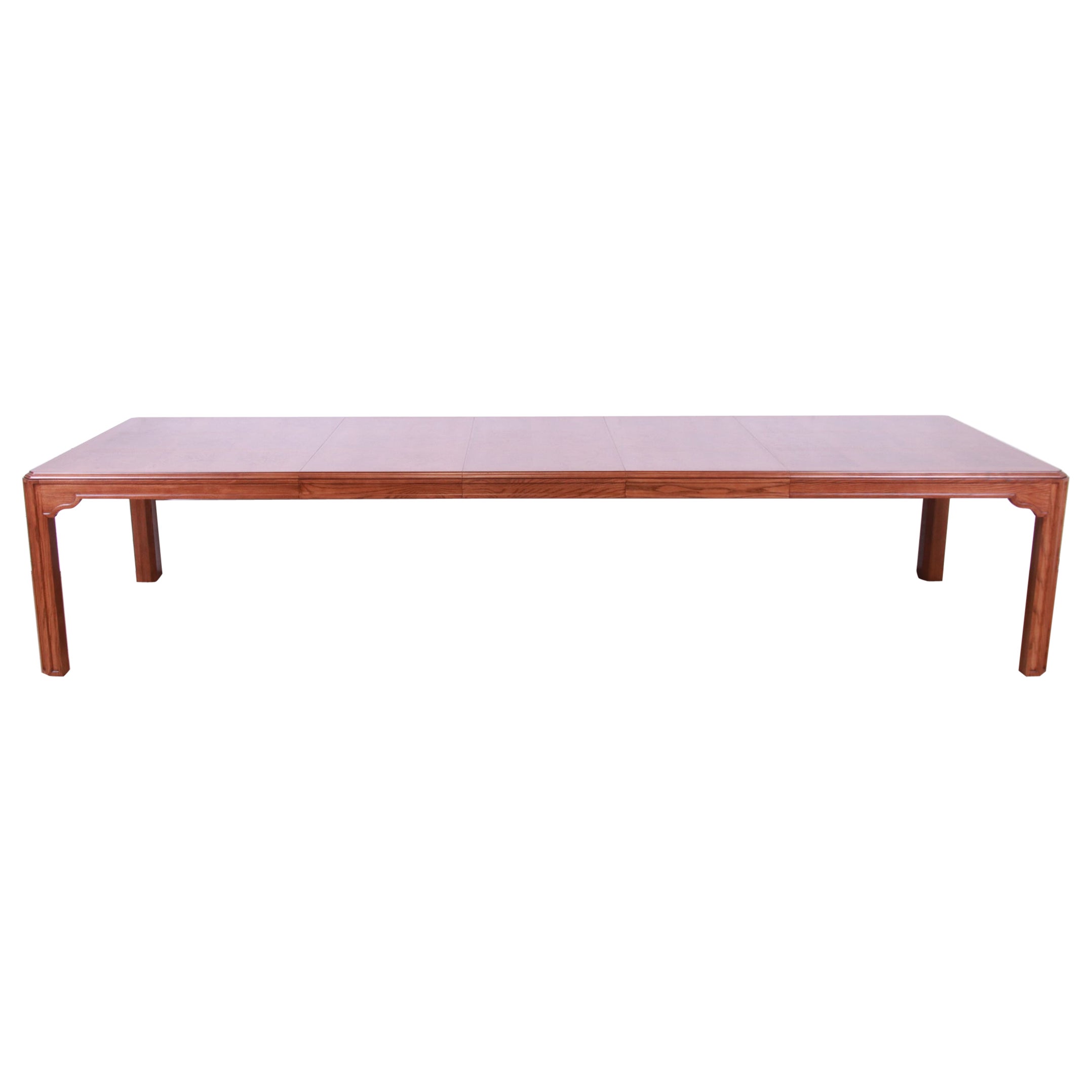 Drexel Heritage Mid-Century Modern Oak and Burl Wood Dining Table, Refinished