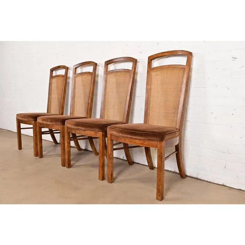 Drexel Heritage Moderne Esszimmerstühle aus Nussbaum und Rohrgeflecht, Satz mit vier Stühlen (amerikanisch) im Angebot