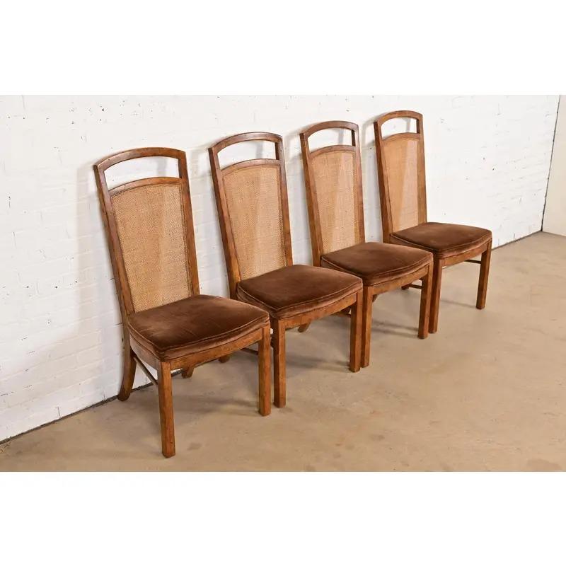 Drexel Heritage Moderne Esszimmerstühle aus Nussbaum und Rohrgeflecht, Satz mit vier Stühlen im Zustand „Gut“ im Angebot in South Bend, IN