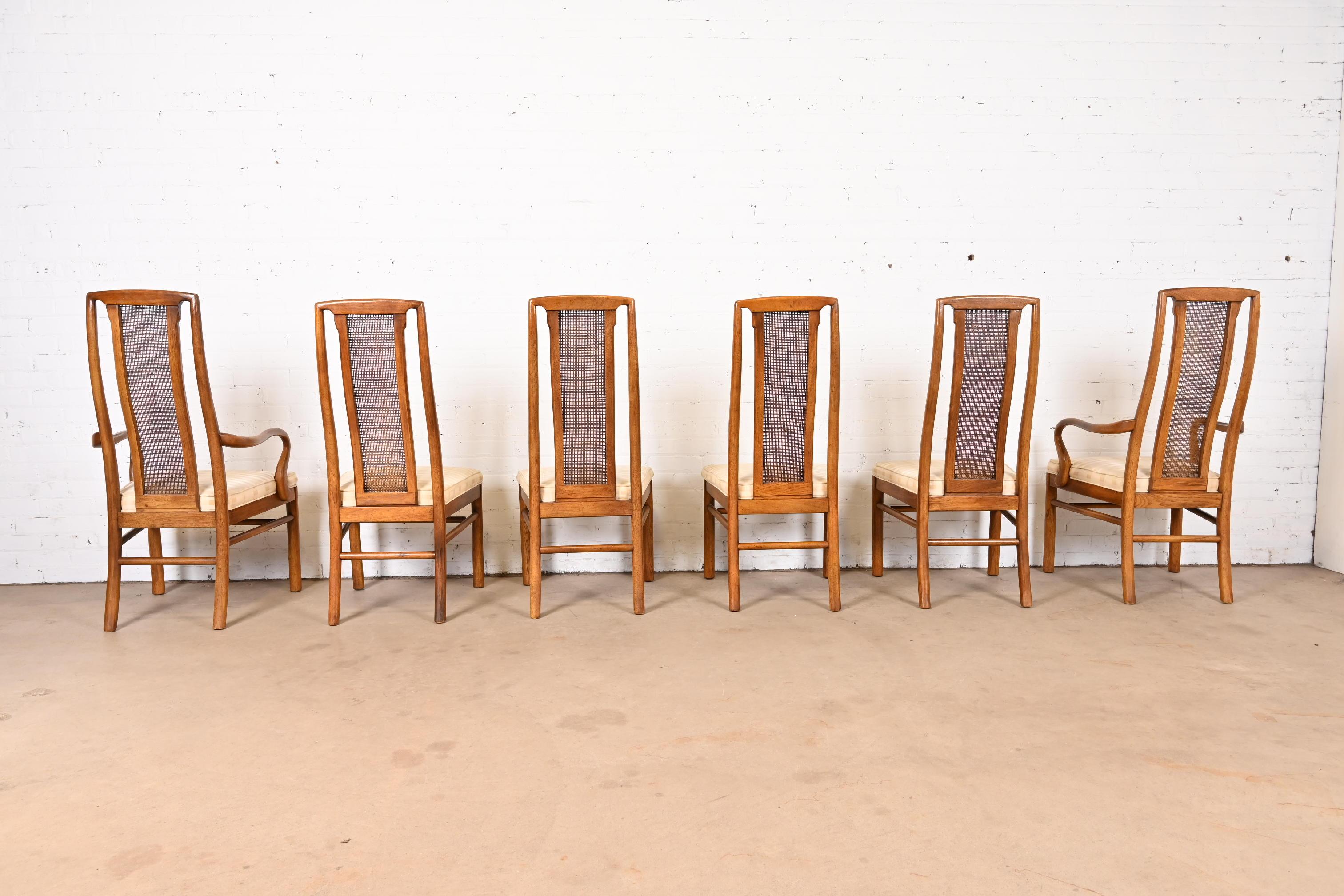 Drexel Heritage Mid-Century Modern Walnut and Cane Dining Chairs, Set of Six 4