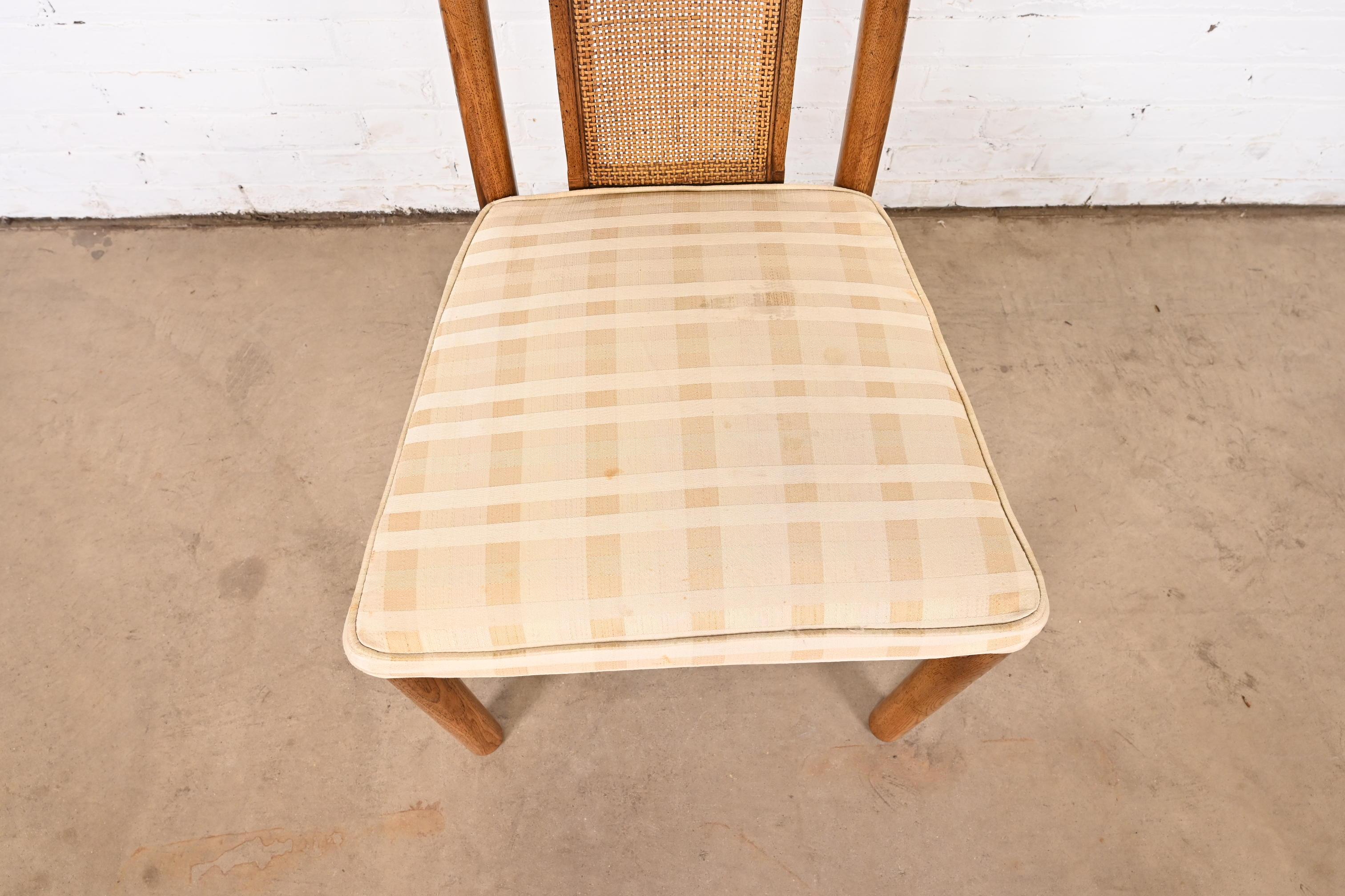 Drexel Heritage Mid-Century Modern Walnut and Cane Dining Chairs, Set of Six 6