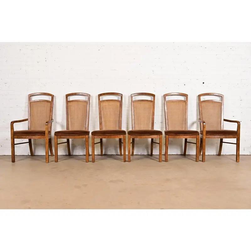 Mid-Century moderno Sedie da pranzo Drexel Heritage in legno di noce e canna, set di sei persone in vendita