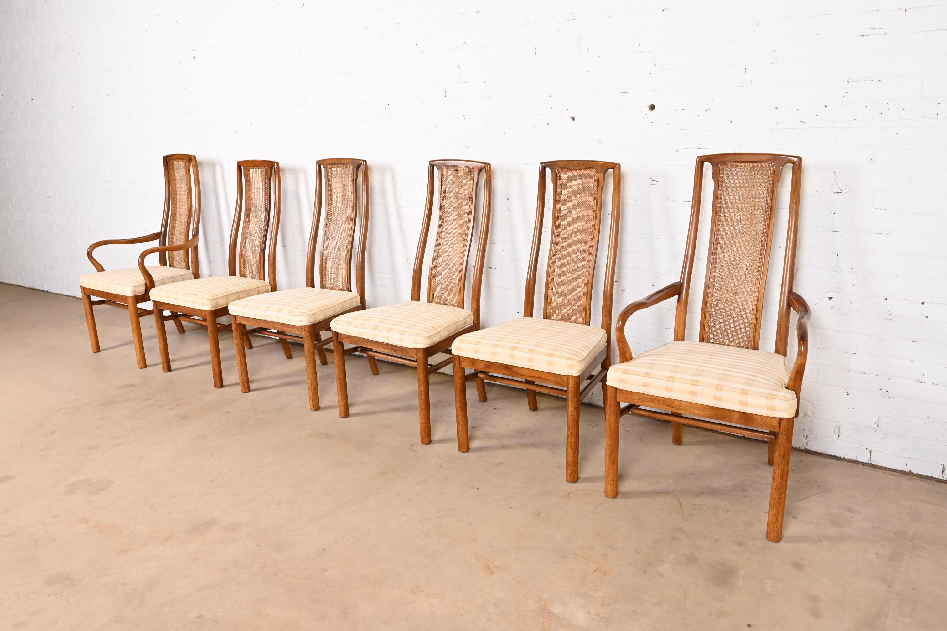 Drexel Heritage Mid-Century Modern Walnut and Cane Dining Chairs, Set of Six In Good Condition In South Bend, IN