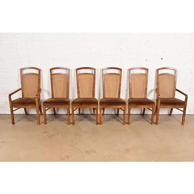 Americano Sedie da pranzo Drexel Heritage in legno di noce e canna, set di sei persone in vendita