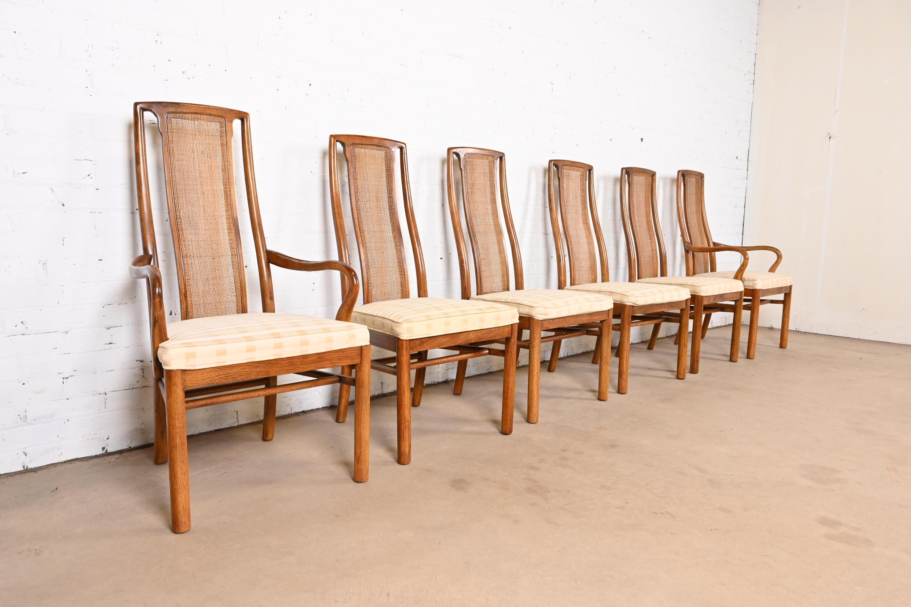Drexel Heritage Mid-Century Modern Walnut and Cane Dining Chairs, Set of Six 1
