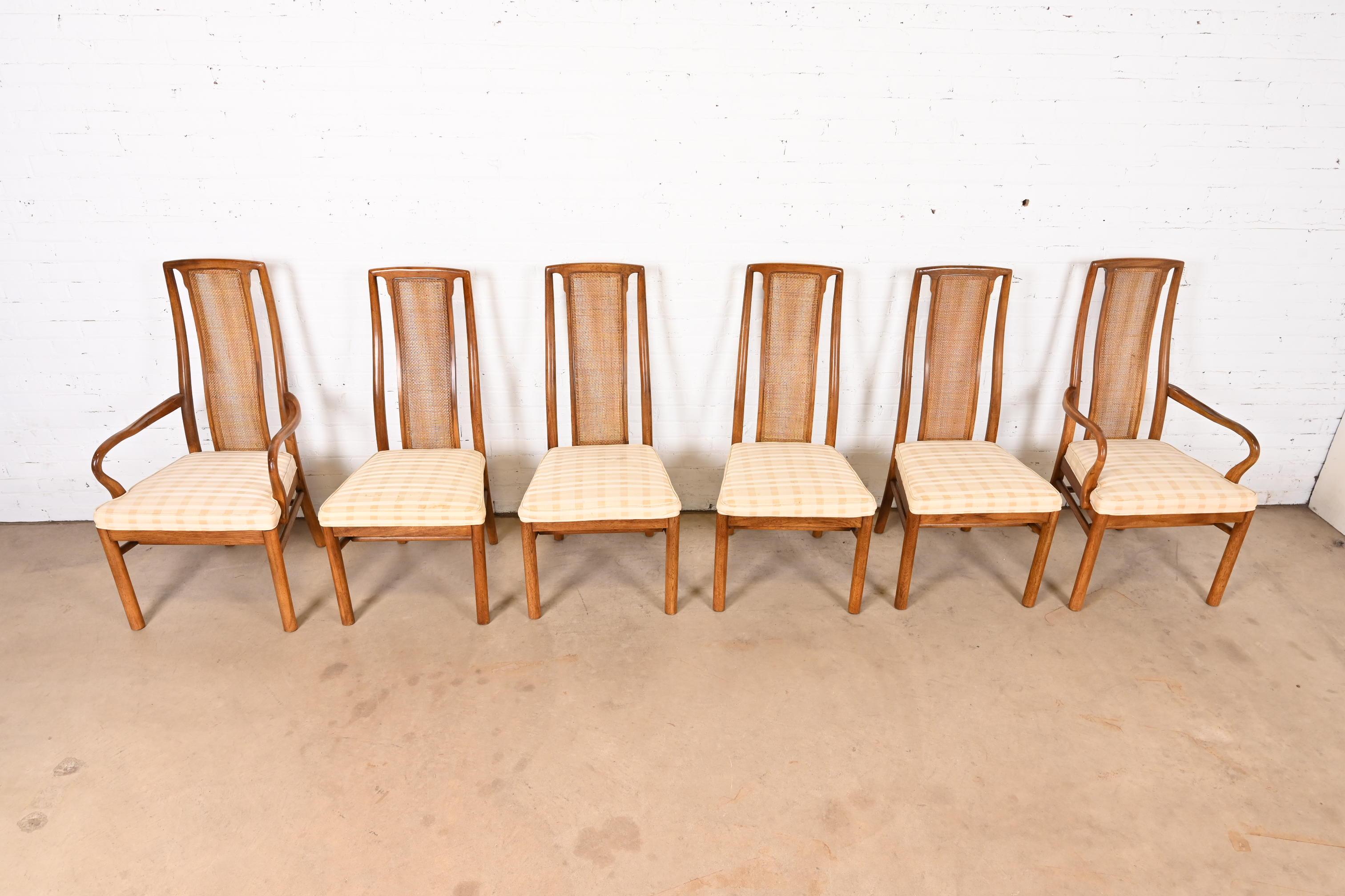 Drexel Heritage Mid-Century Modern Walnut and Cane Dining Chairs, Set of Six 2