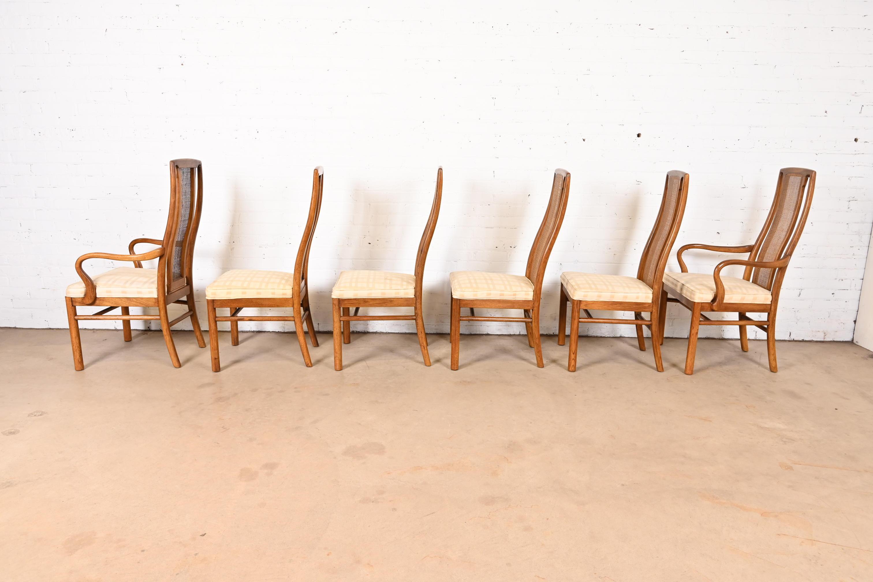 Drexel Heritage Mid-Century Modern Walnut and Cane Dining Chairs, Set of Six 3