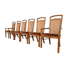 Drexel Heritage Mid-Century Modern Walnut and Cane Dining Chairs, Set of Six