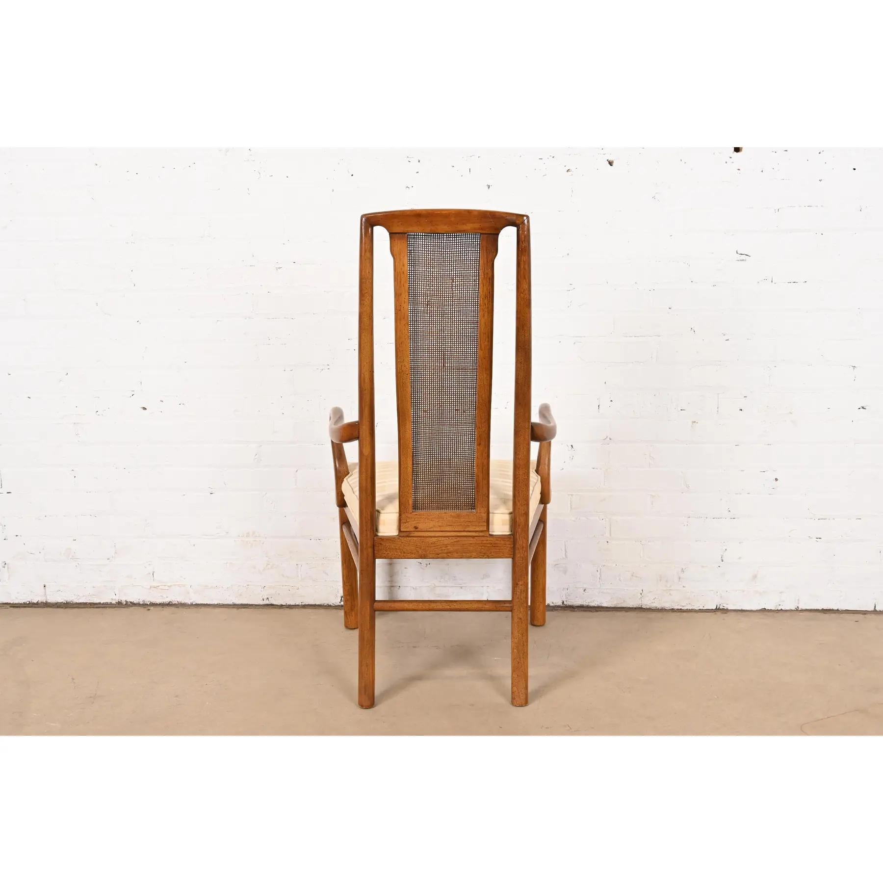 Drexel Heritage Mid-Century Modern Walnut and Cane High Back Dining Armchairs For Sale 4