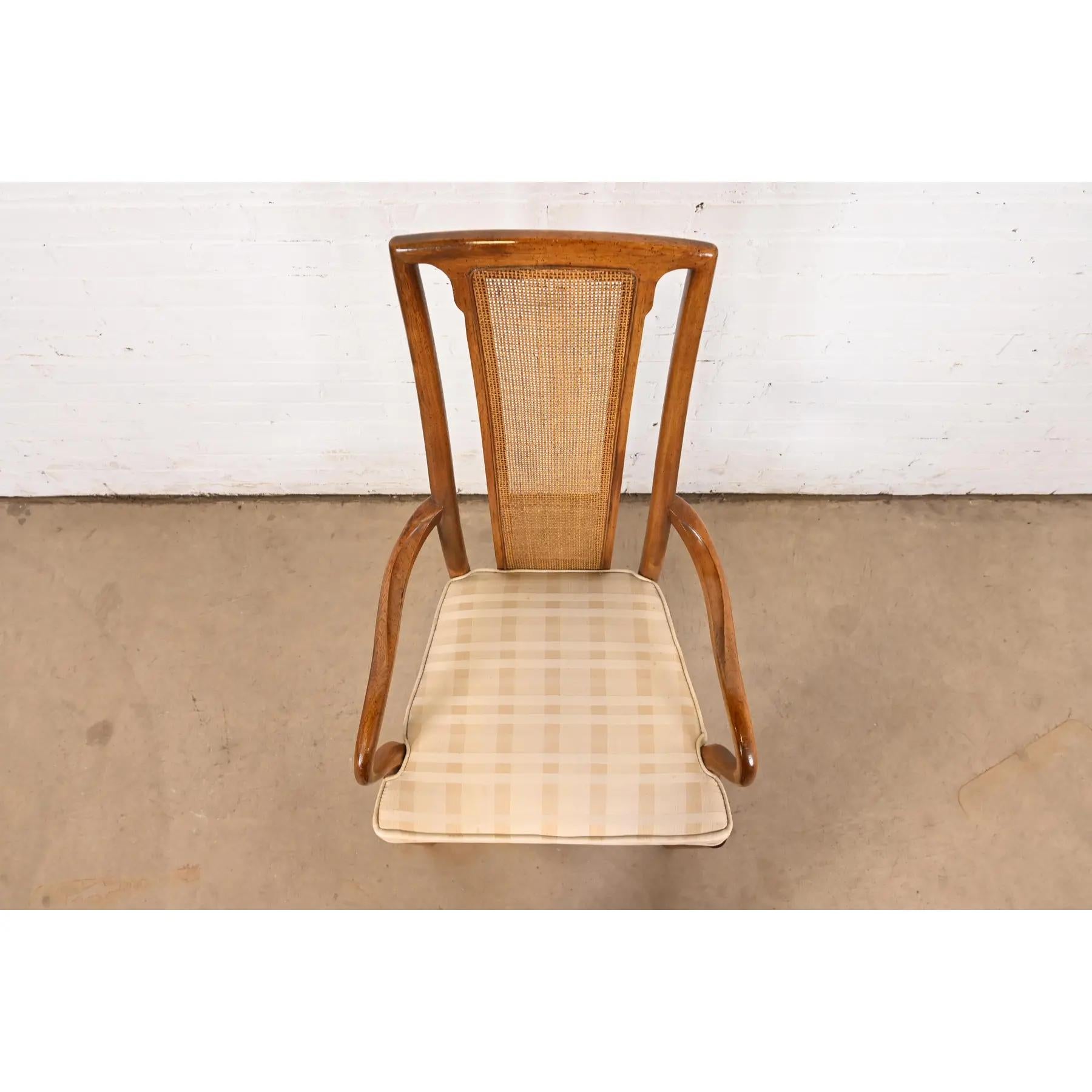 Drexel Heritage Mid-Century Modern Walnut and Cane High Back Dining Armchairs For Sale 2